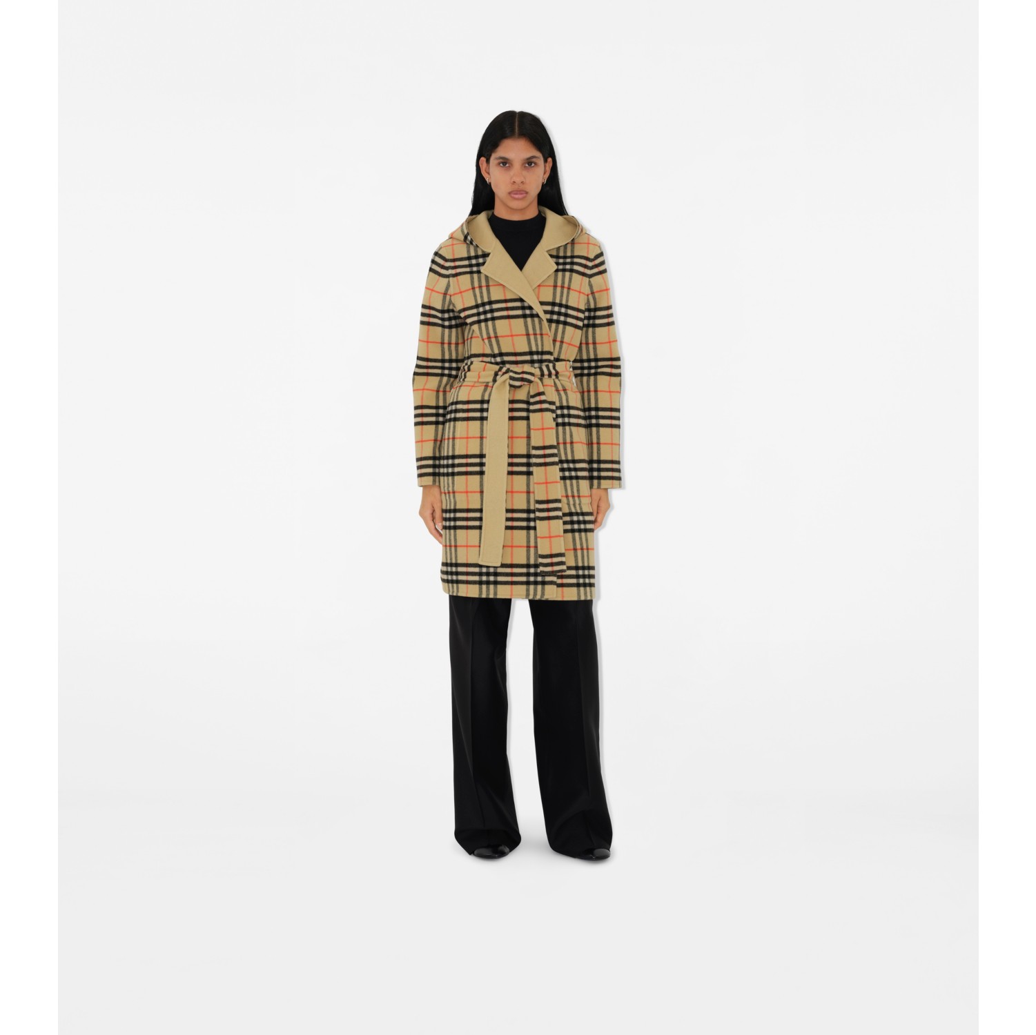 Mid-length Reversible Check Wool Car Coat