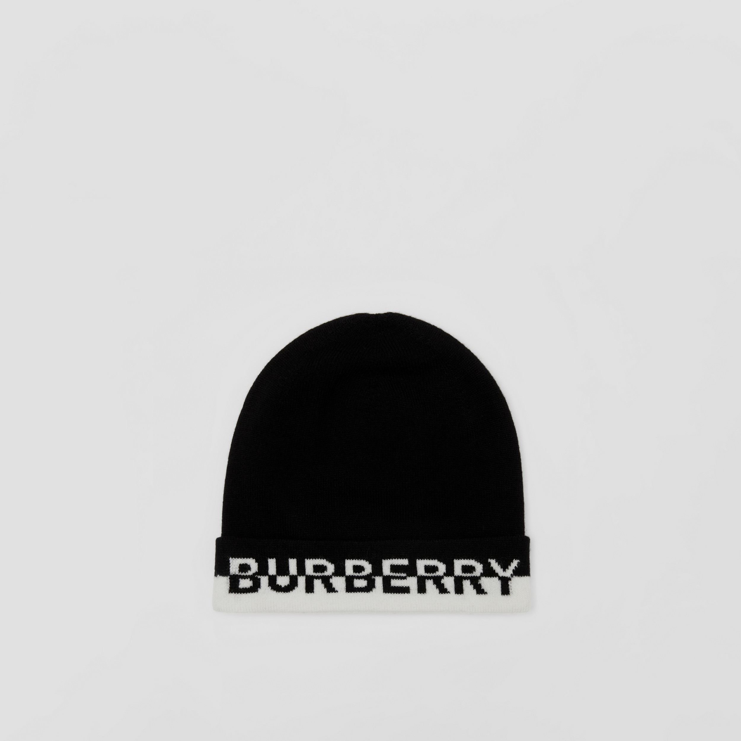 Logo Intarsia Cashmere Beanie in Black/white | Burberry® Official - 1