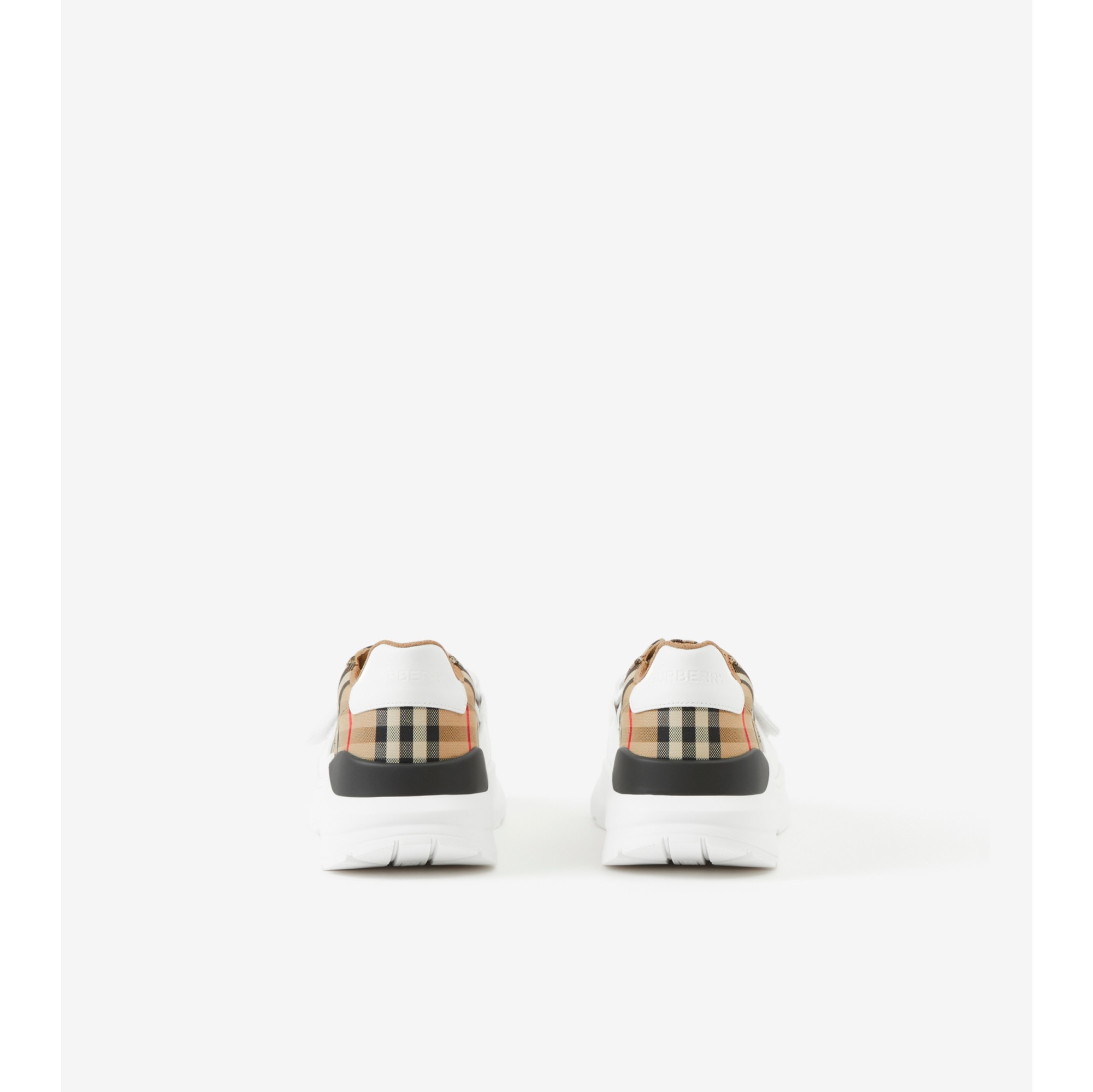 Check and Leather Sneakers in Archive beige - Women