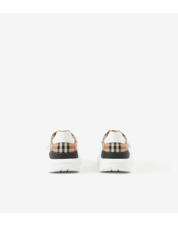 Check and Leather Sneakers