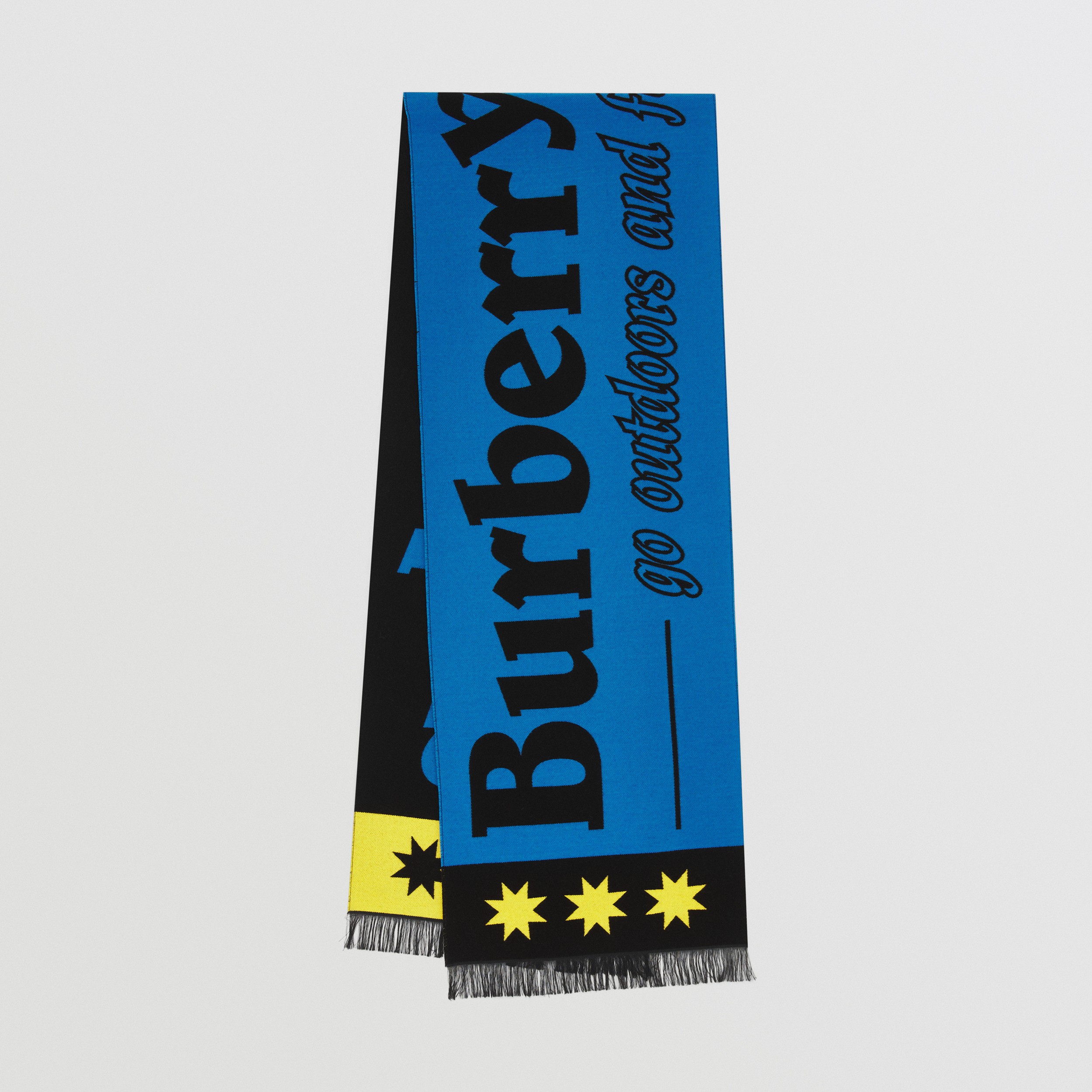 Logo Wool Silk Jacquard Scarf in Mid Blue | Burberry® Official - 1