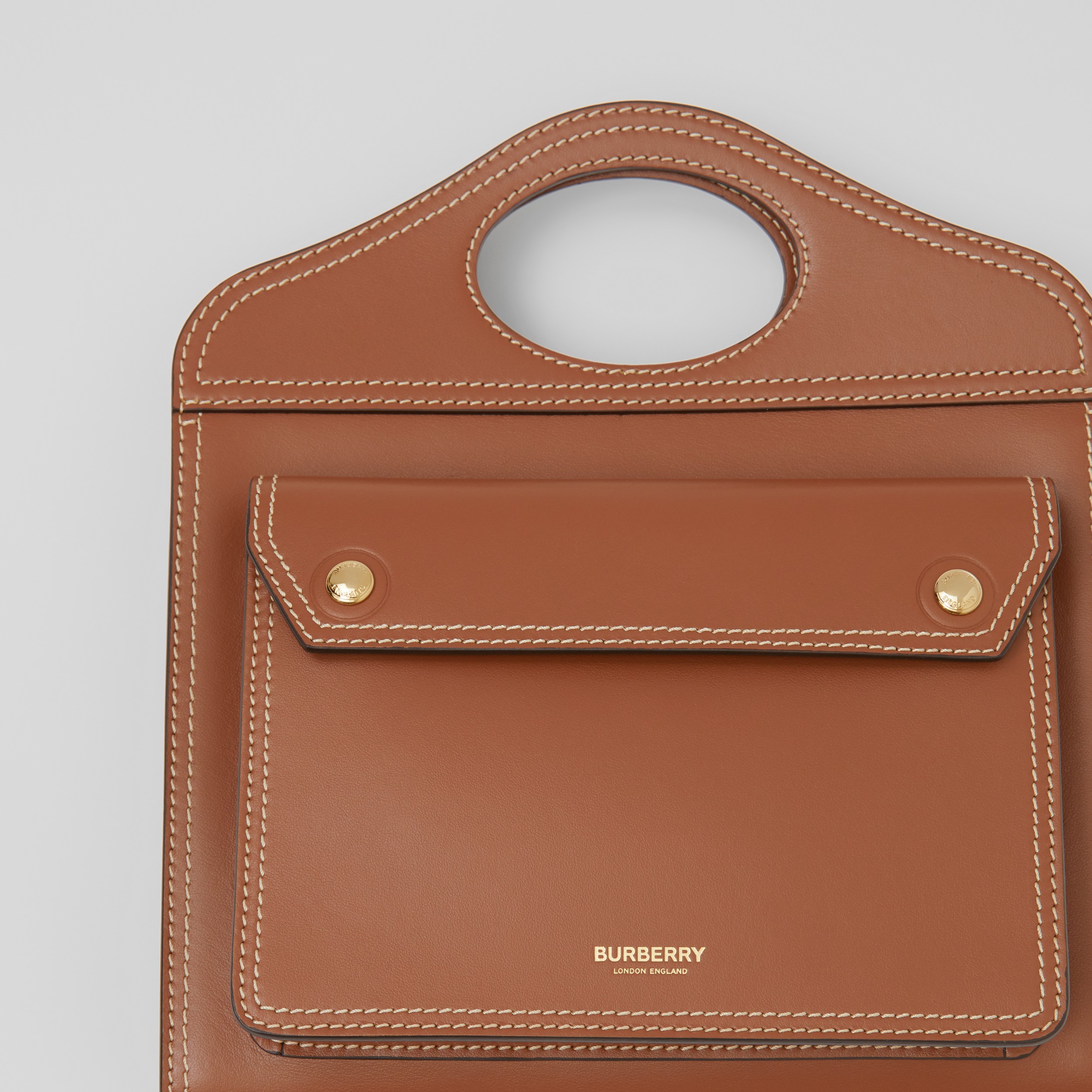 Topstitched Leather Medium Pocket Bag in Malt Brown - Women | Burberry® Official - 2