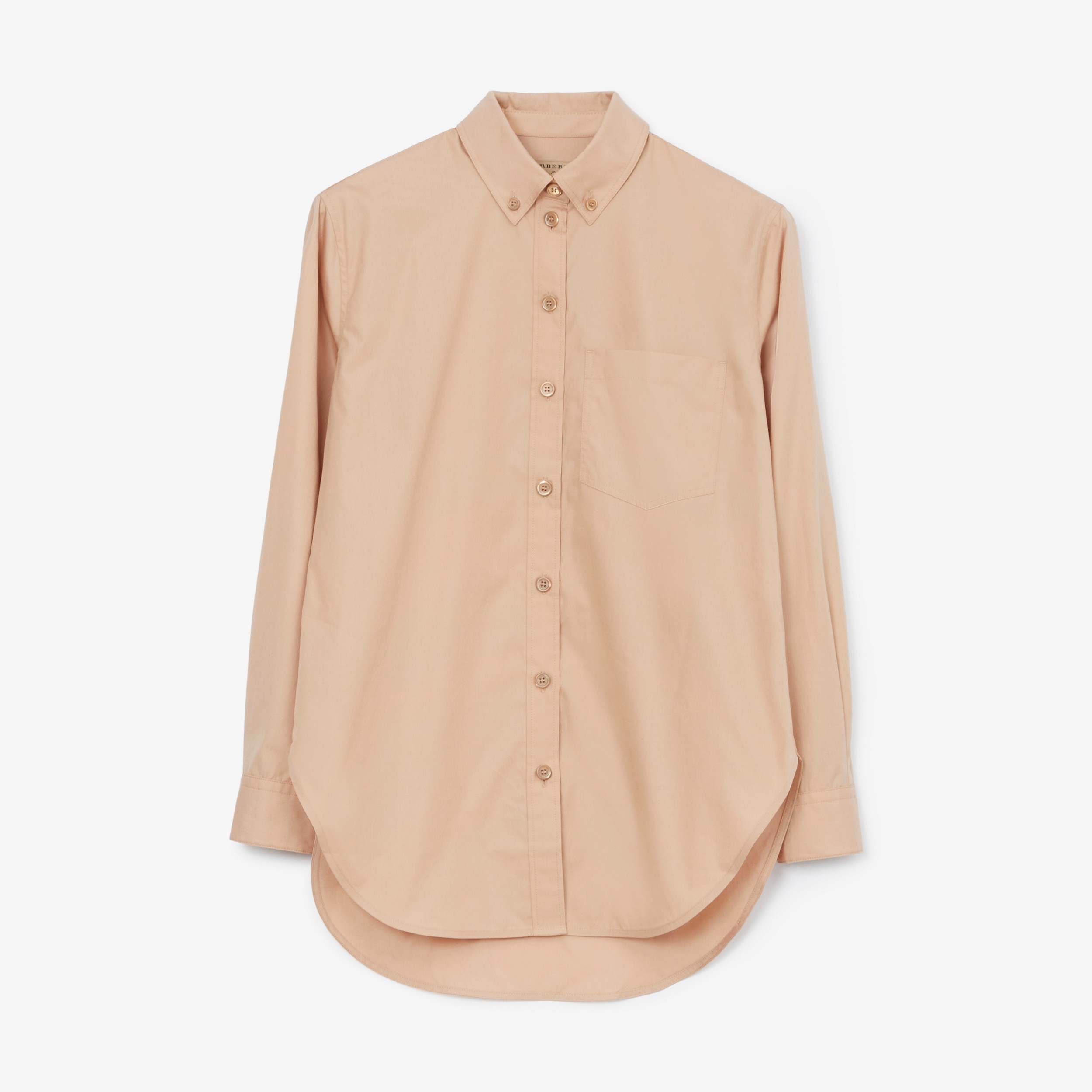 Camisa de popeline de algodão com colarinho abotoado (Fulvo Suave) - Mulheres | Burberry® oficial - 1