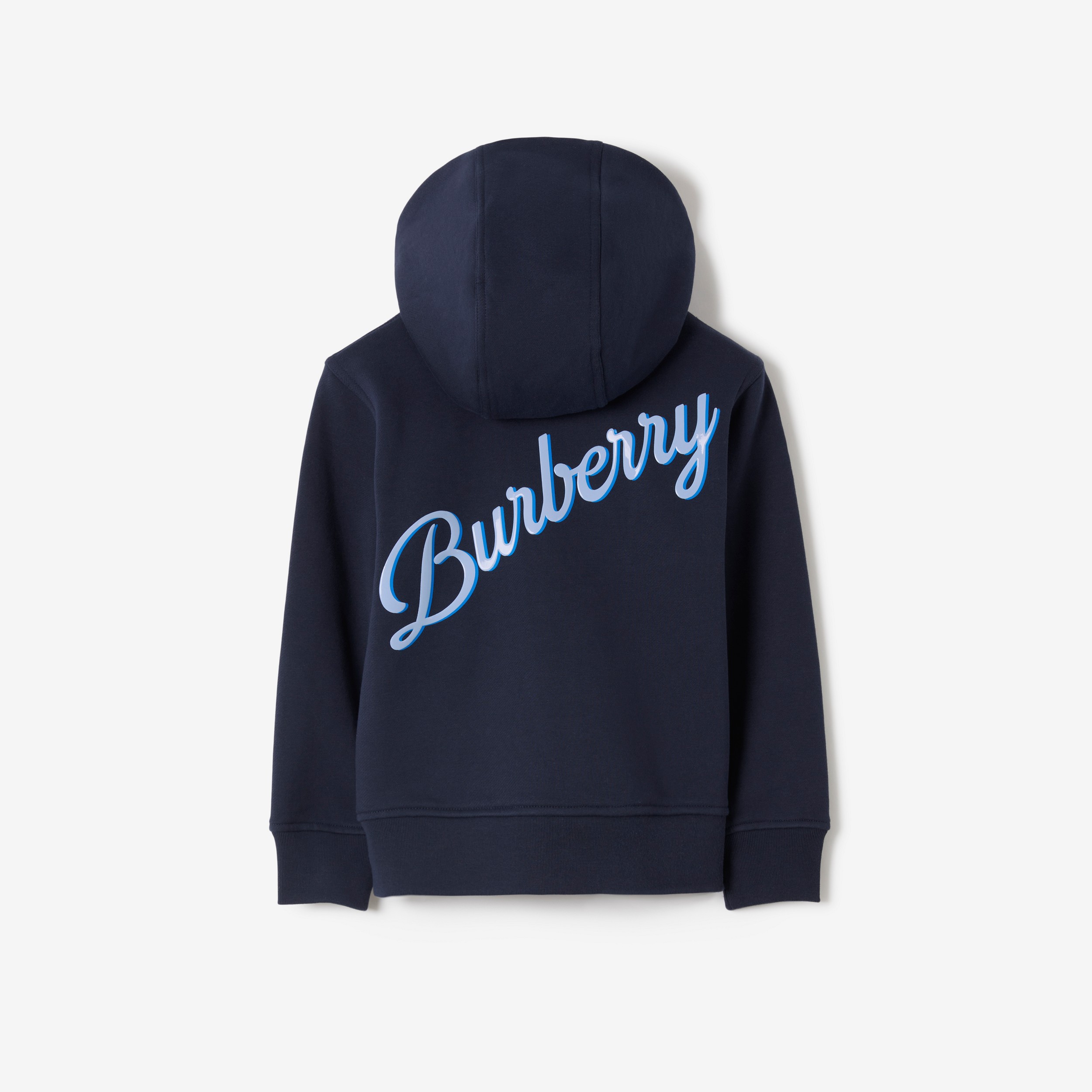 Logo Script Print Cotton Zip Hoodie in Deep Charcoal Blue | Burberry® Official - 2