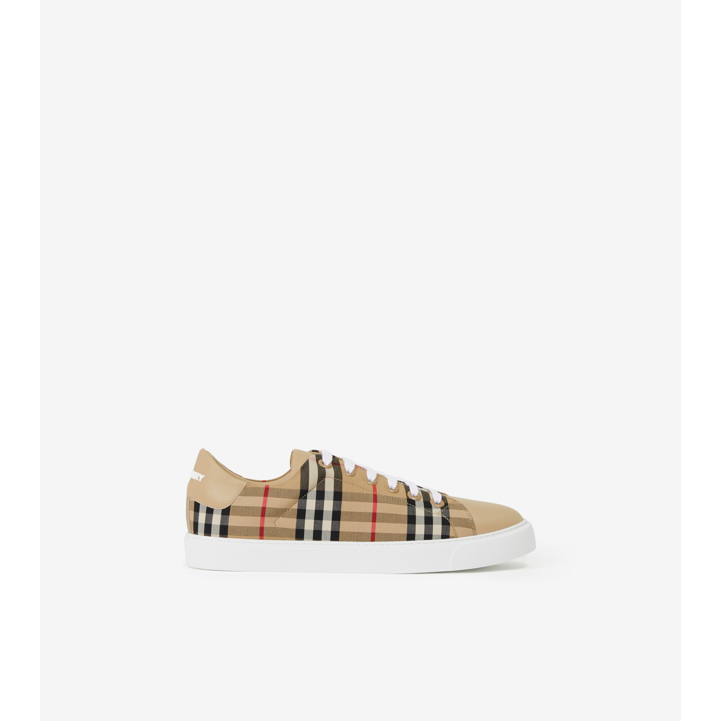 Vintage Check and Leather Sneakers in Archive beige Women Burberry Official