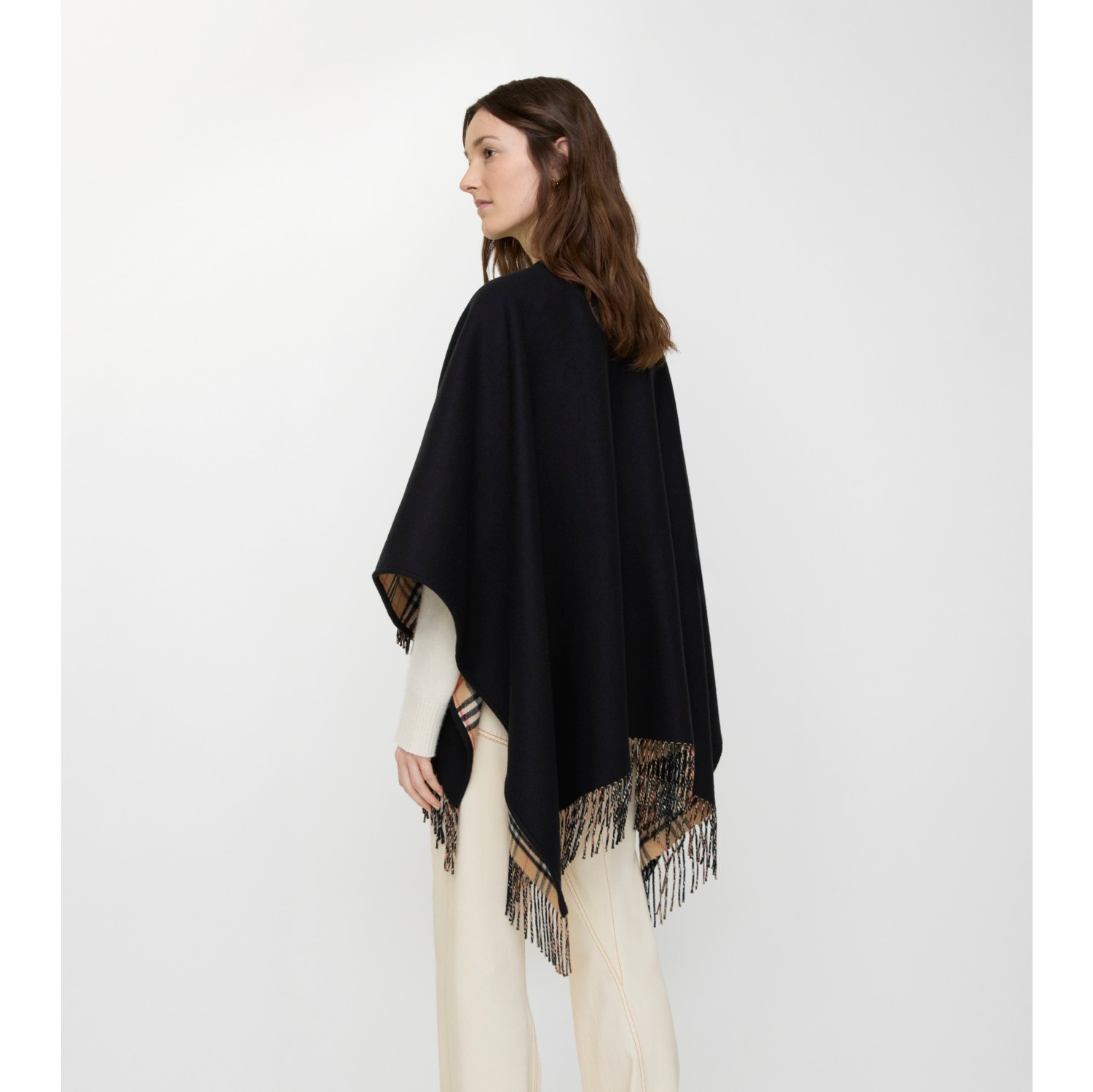 Reversible Check Wool Cape in /sand beige | Burberry® Official