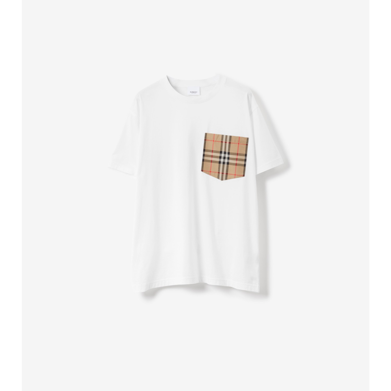 Vintage Check Pocket Cotton Oversized T-shirt in White - Burberry