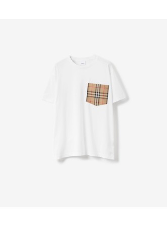 Check Pocket Cotton T-shirt in White - Women | Burberry® Official
