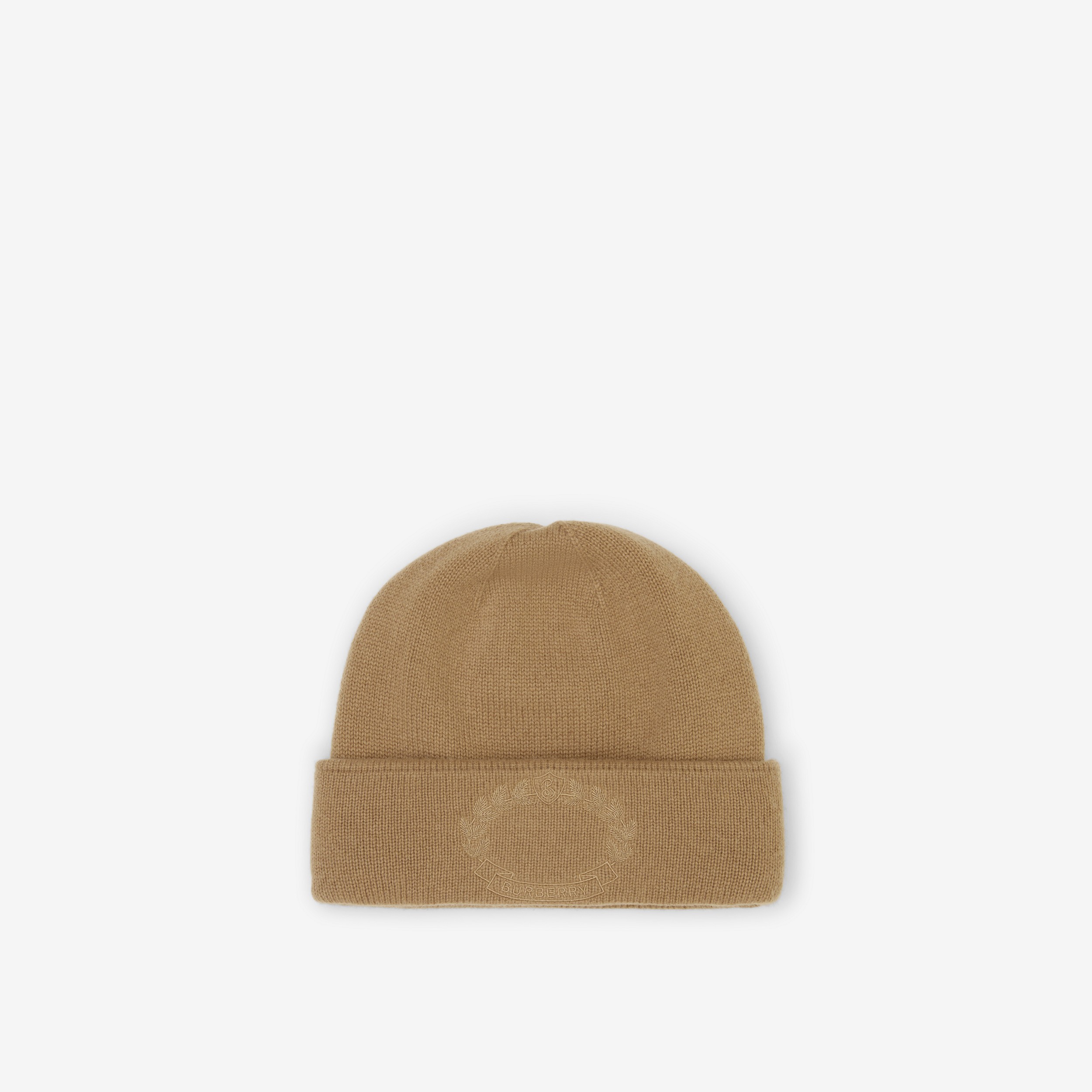Oak Leaf Crest Cashmere Beanie in Camel | Burberry® Official - 1