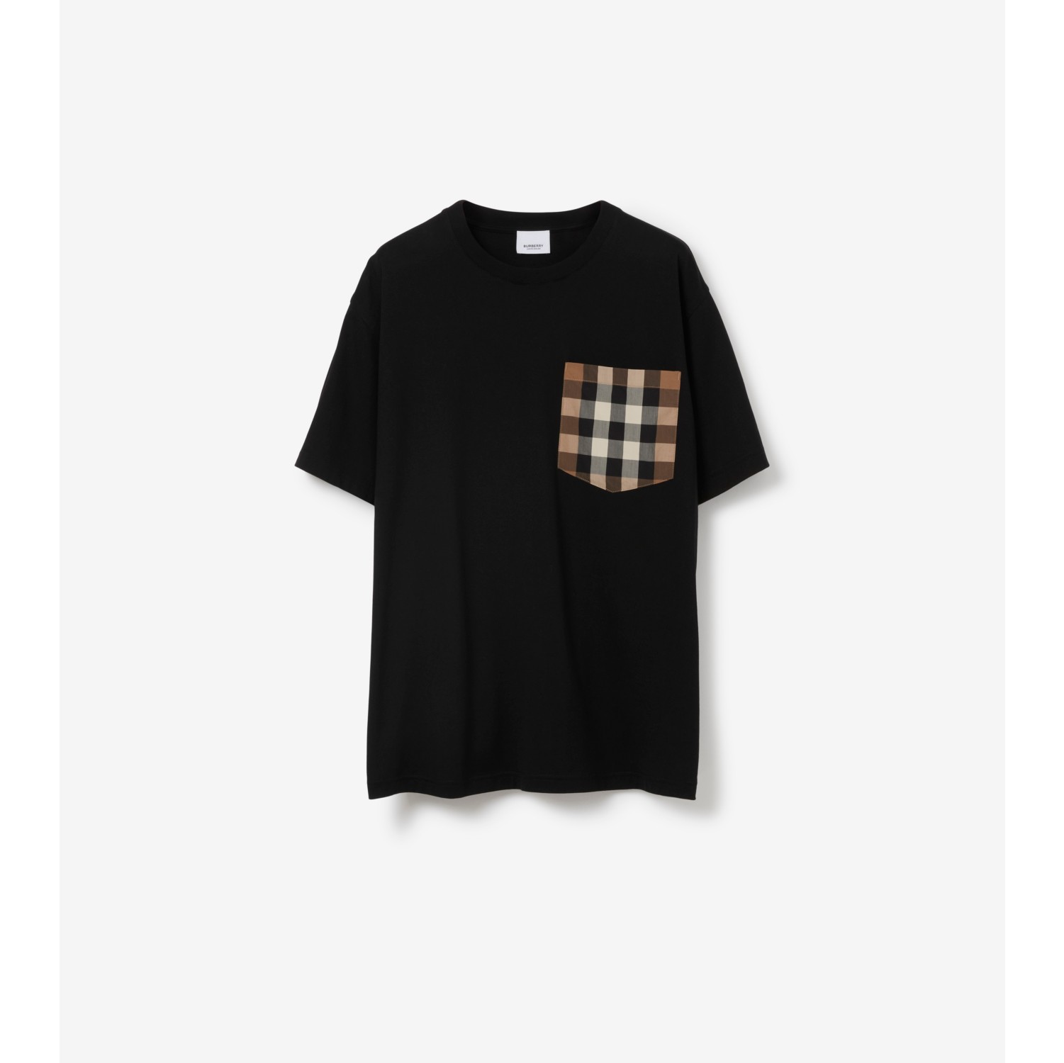 Check Pocket Cotton T shirt in Black Women Burberry Official