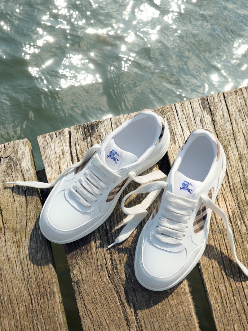 Leather and Check Terrace Sneakers​ in White