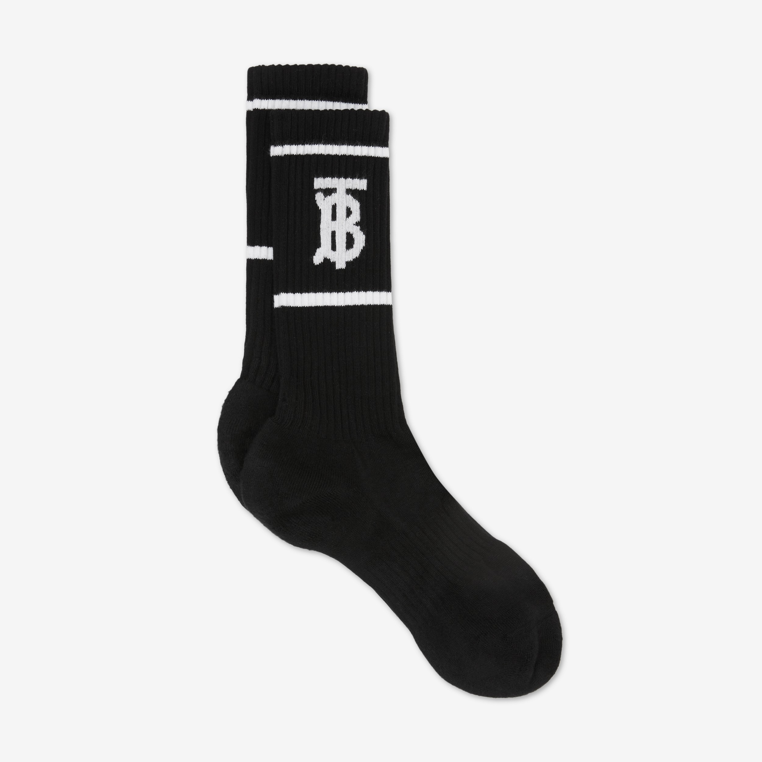 Monogram Motif Intarsia Cotton Blend Socks in Black | Burberry® Official - 2