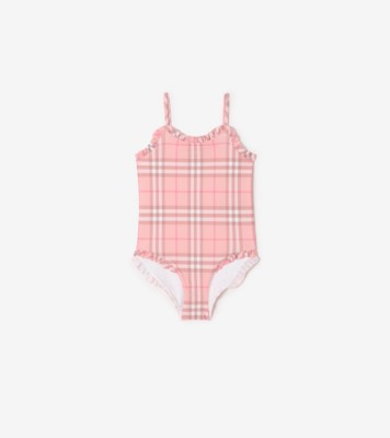BURBERRY ベビー水着 4Y 110 ストライプ柄 Ruffle Trim Check Swimsuit in Peony pink | Burberry® Official