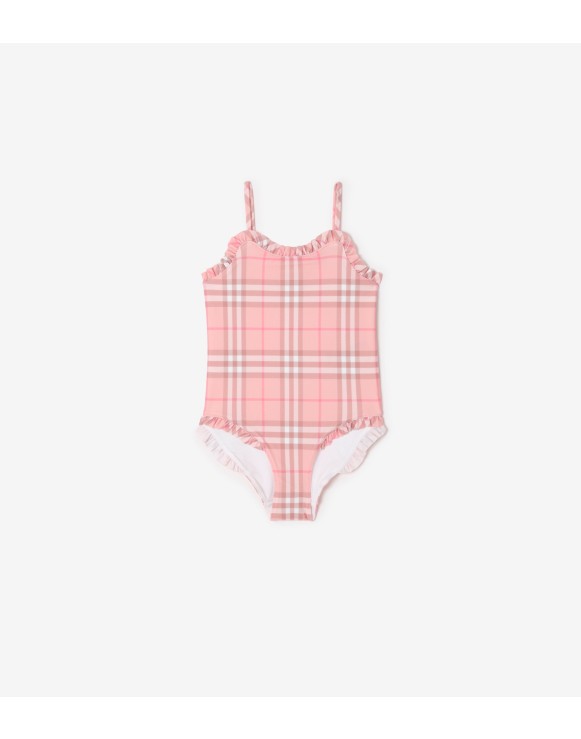 러플 트리밍 체크 수영복