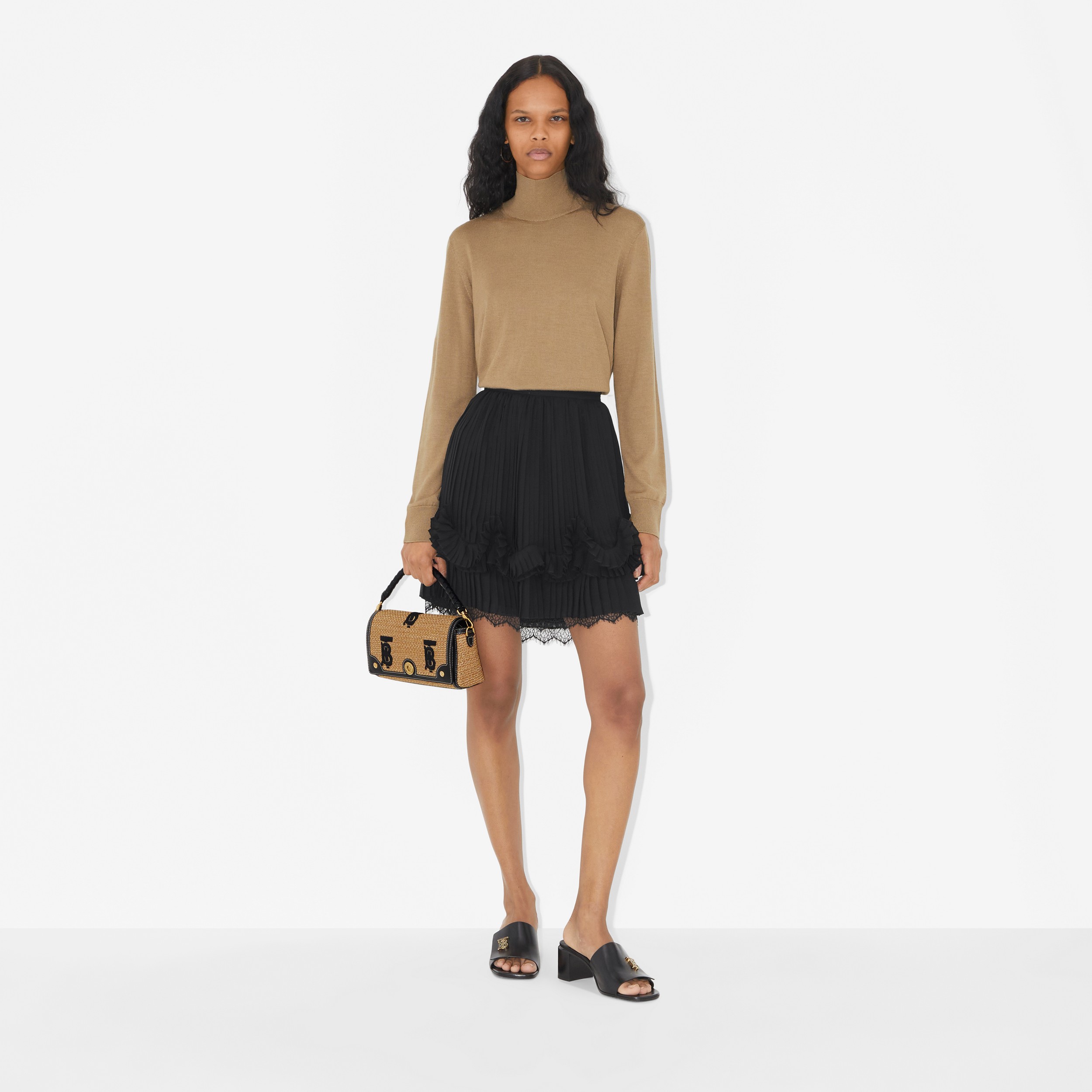 Lace Trim Pleated Mini Skirt in Black - Women | Burberry® Official - 2