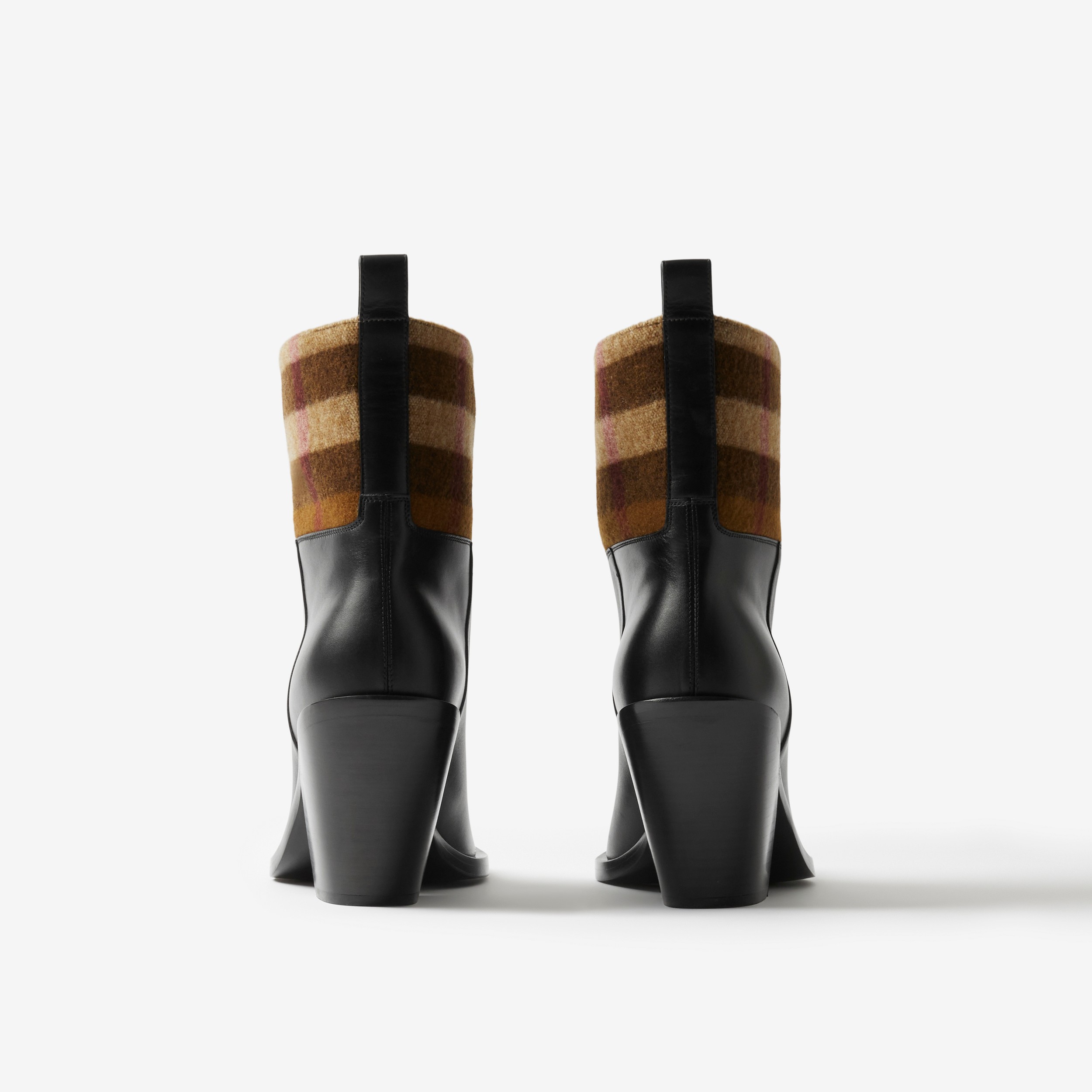 Ankle boots de couro com recorte xadrez (Preto/marrom Bétula Escuro) - Mulheres | Burberry® oficial - 3
