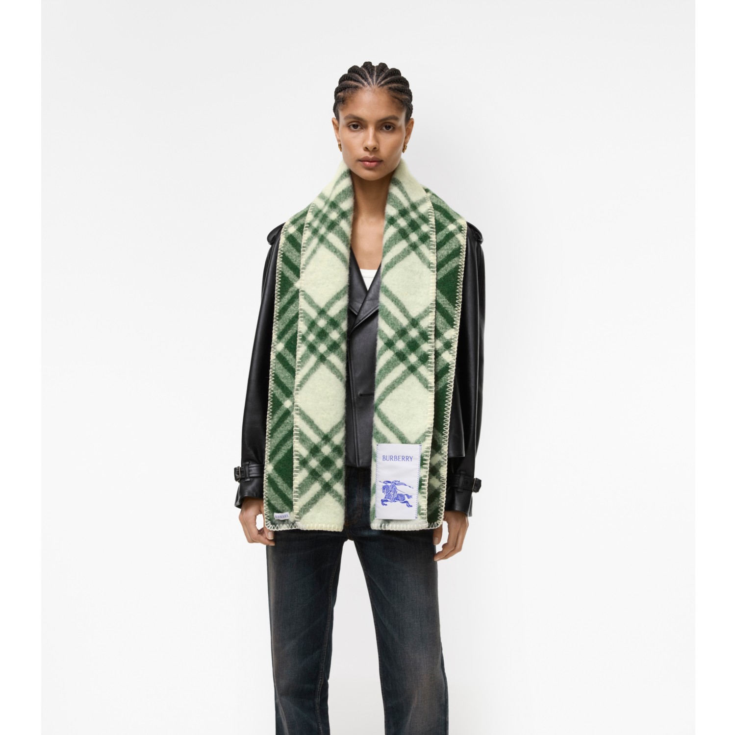 Check Wool Scarf in Tennis green | Burberry® Official