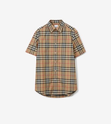 ショートスリーブ チェック コットンポプリン シャツ (アーカイブベージュ) - メンズ, コットン | Burberry®公式サイト