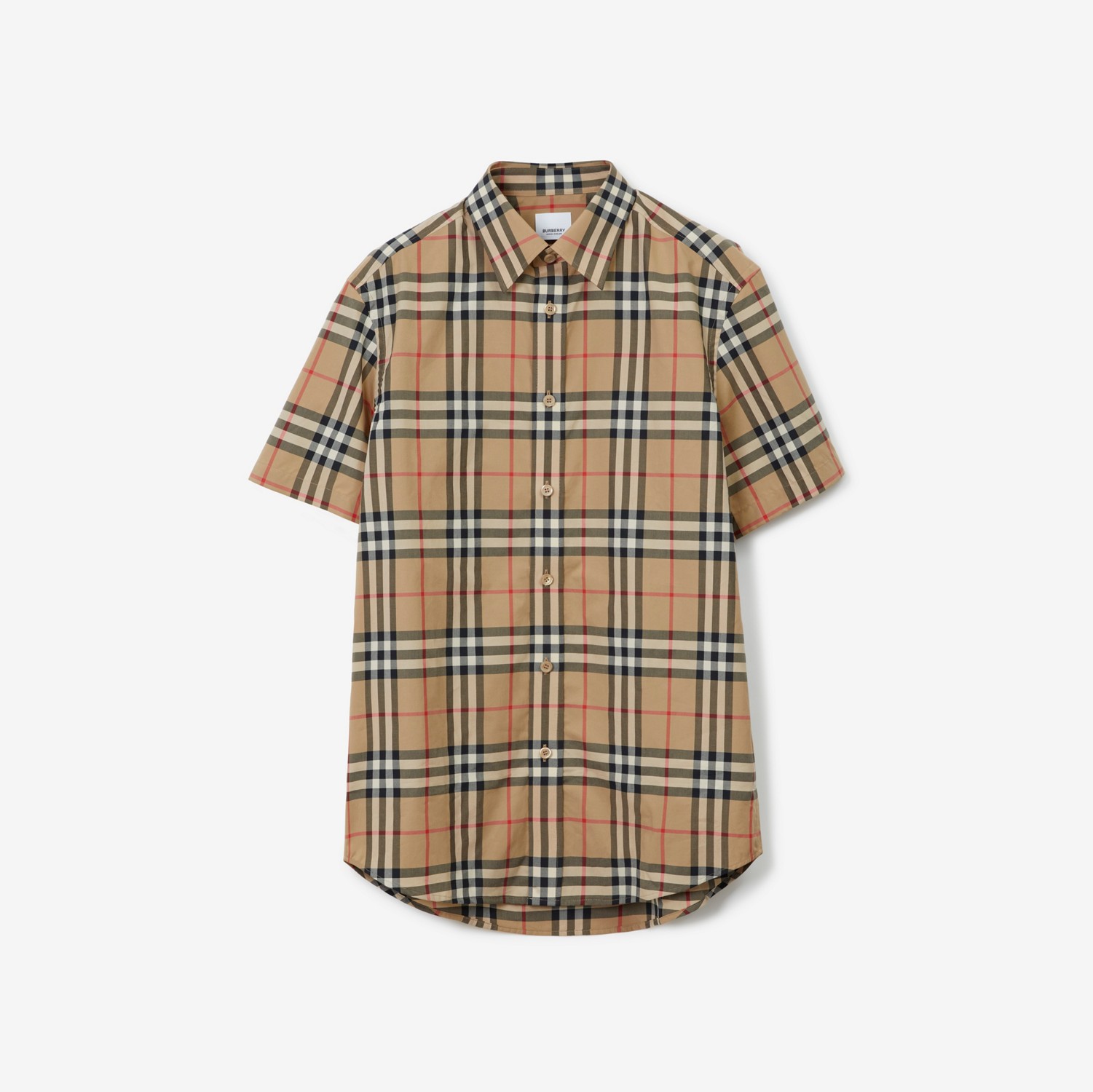 쇼트 슬리브 체크 코튼 포플린 셔츠 (아카이브 베이지) - 남성 | Burberry®
