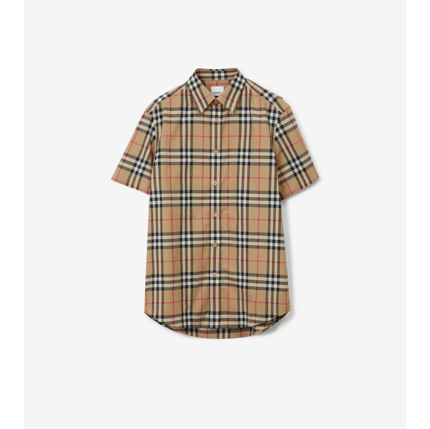 ショートスリーブ チェック コットンポプリン シャツ (アーカイブベージュ) - メンズ, コットン | Burberry®公式サイト