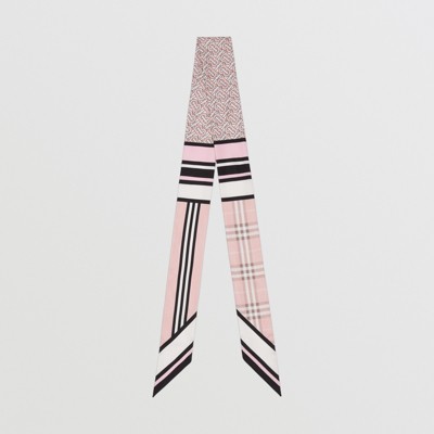 Montage Print Silk Skinny Scarf in Blush - Women | Burberry® Official