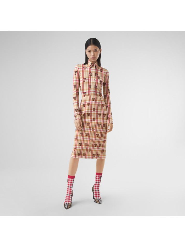 monogram motif check stretch jersey pencil skirt