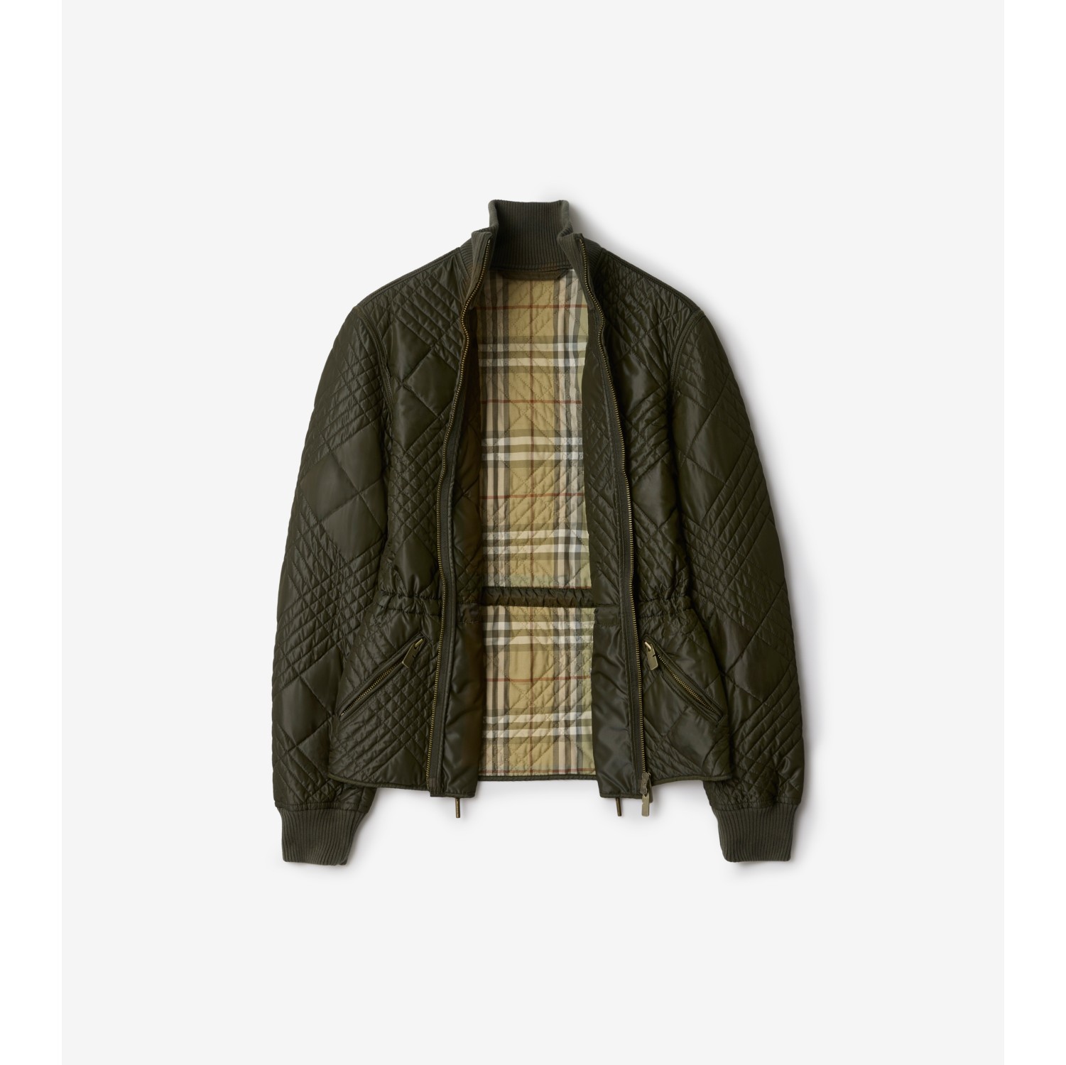 Micro Check-stitch Nylon Wakerley Jacket in Marsh green - Women | Burberry® Official