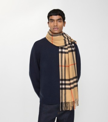 ワイド チェック カシミアスカーフ (サンドベージュ) | Burberry®公式