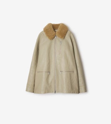 Short Leather Car Coat in Field - Women | Burberry® Official