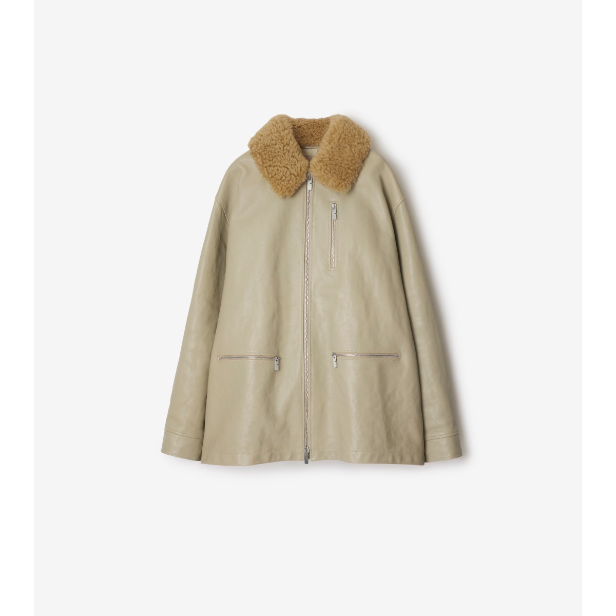 Shop Burberry Short Leather Car Coat In Field