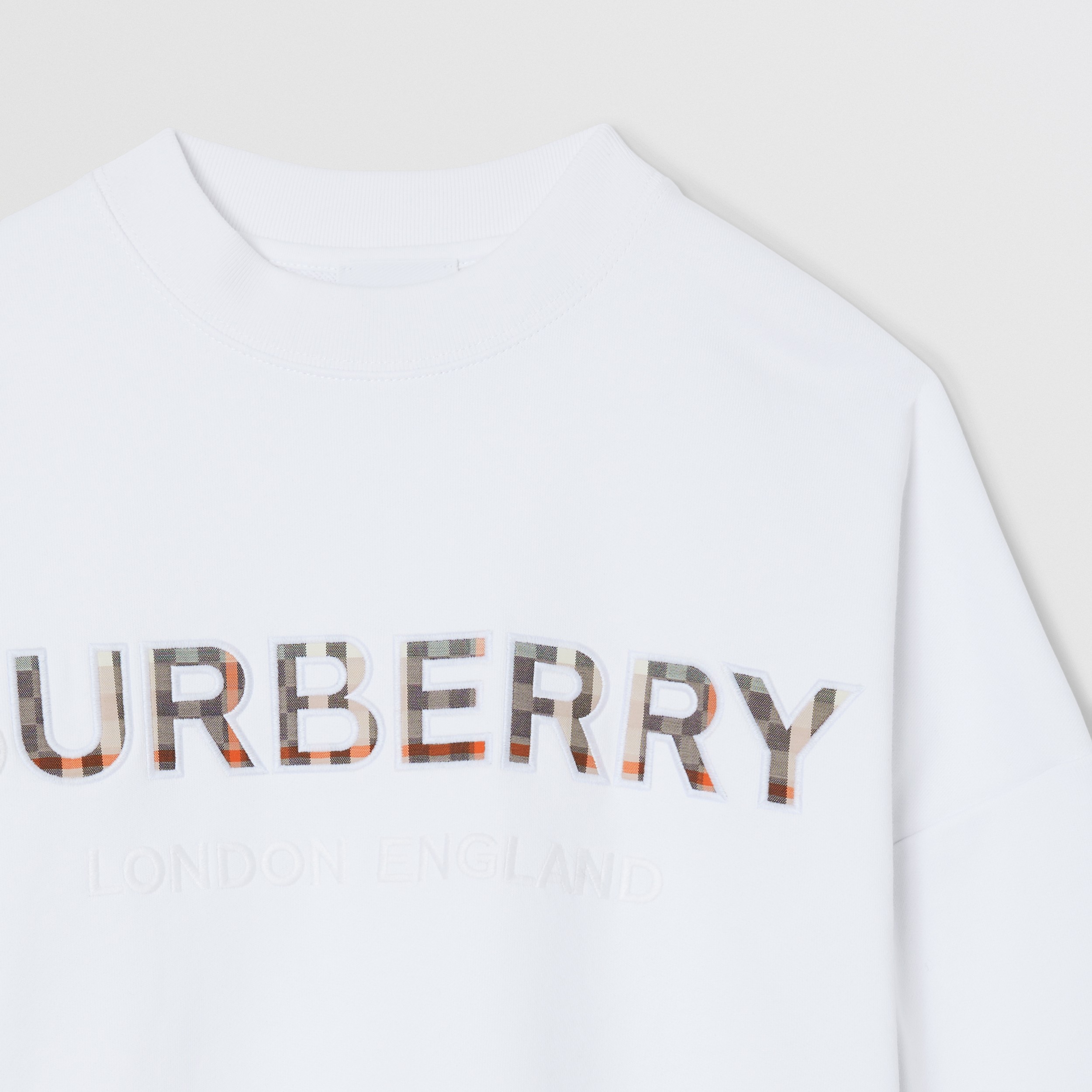Embroidered Logo Cotton Sweatshirt in White | Burberry® Official - 4