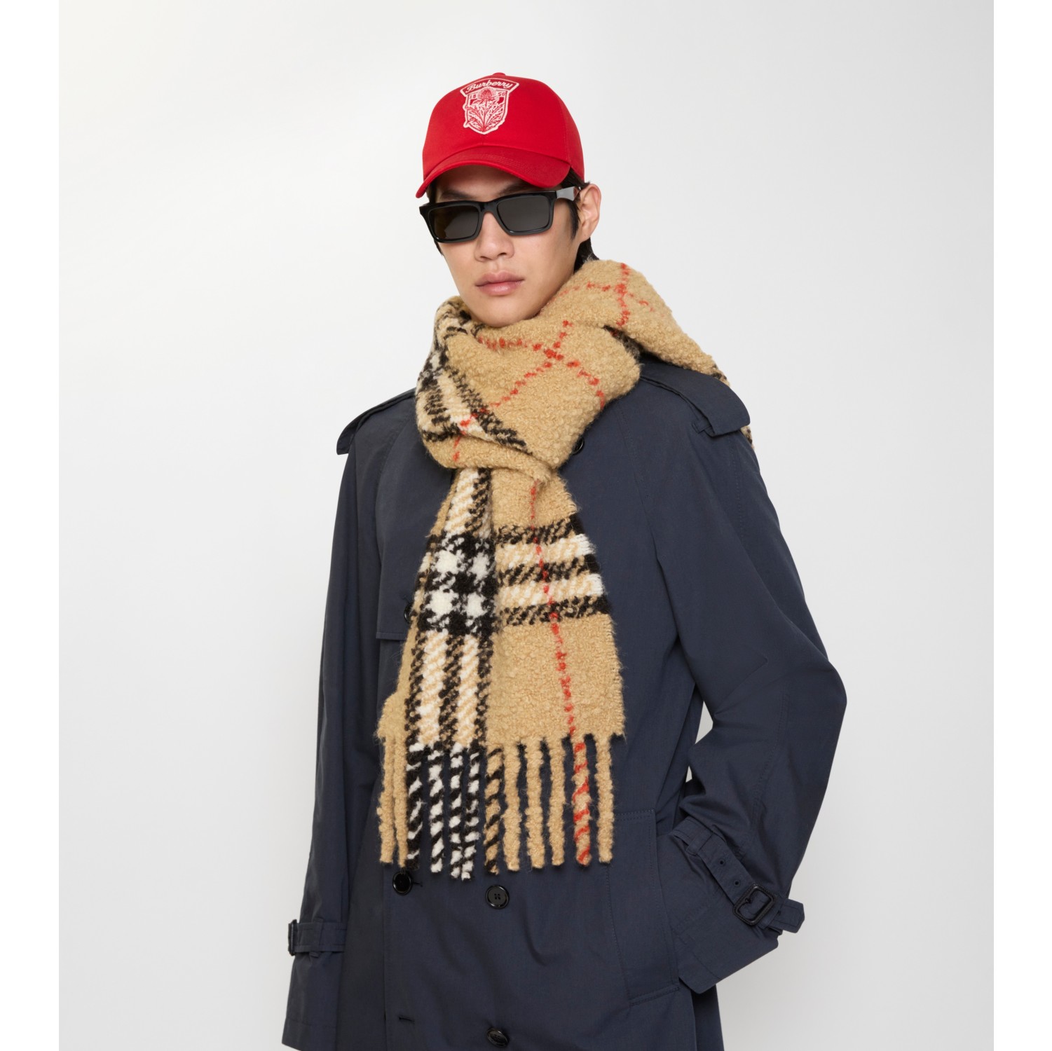 Check Alpaca Wool Blend Bouclé Scarf