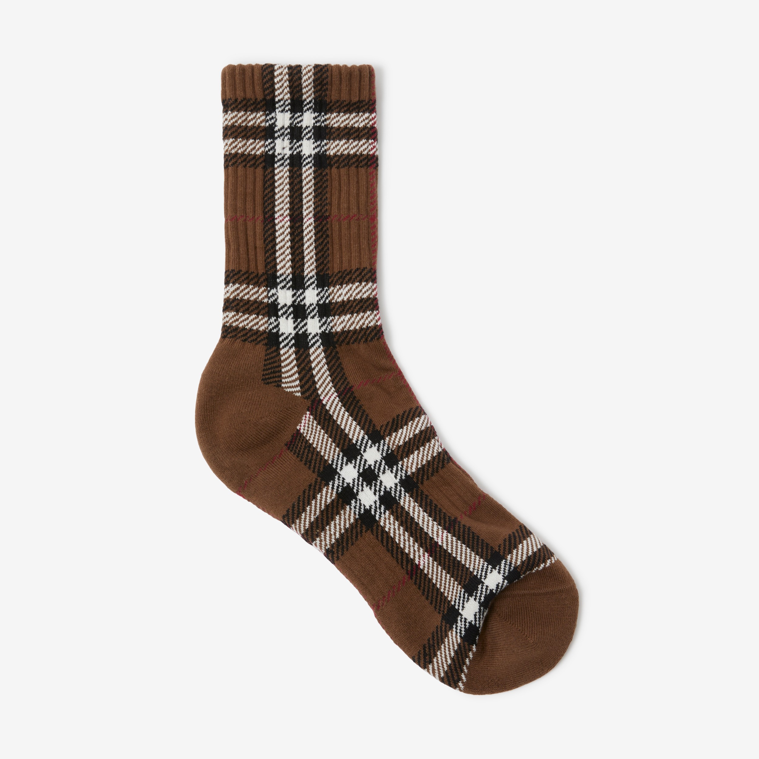 Check Intarsia Technical Stretch Cotton Socks Dark Birch Burberry® Official