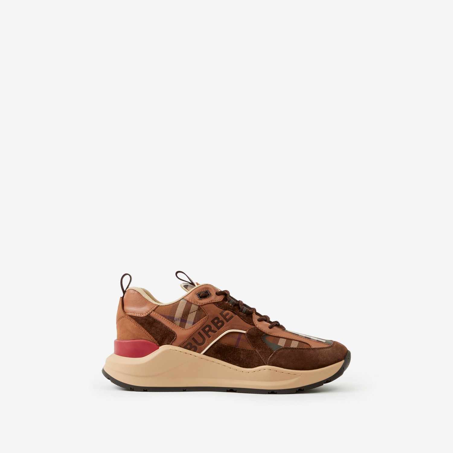 Check and Suede Sneakers in Dark Birch Brown - Men | Burberry® Official