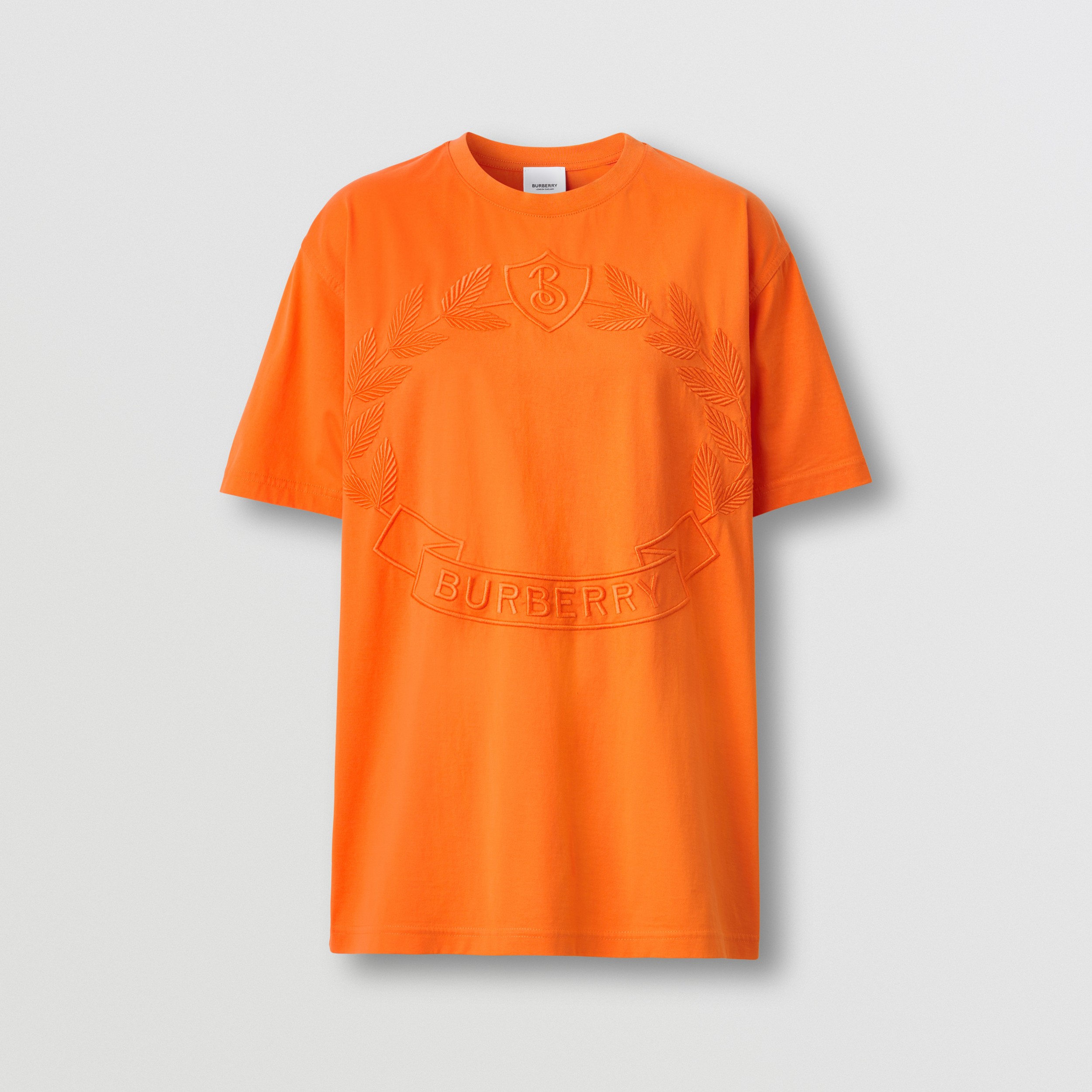 Oak Leaf Crest Cotton Oversized T-shirt in Bright Orange - Women | Burberry® Official - 4