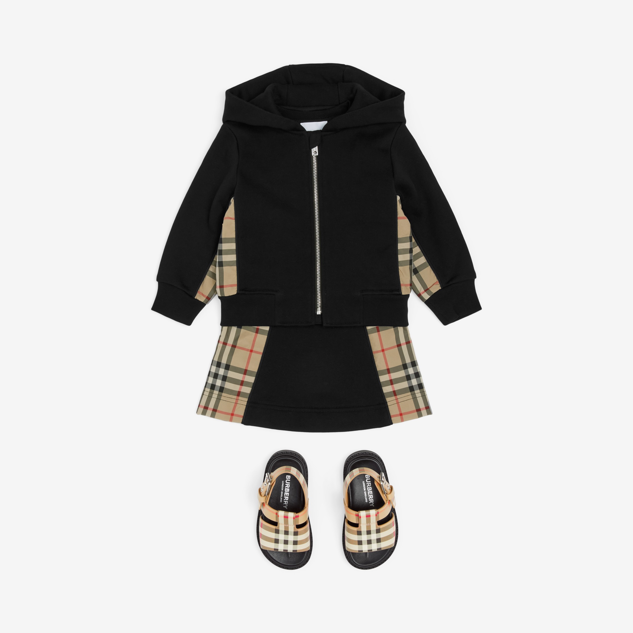 Check Panel Cotton Zip Hoodie in Black - Children | Burberry® Official - 3