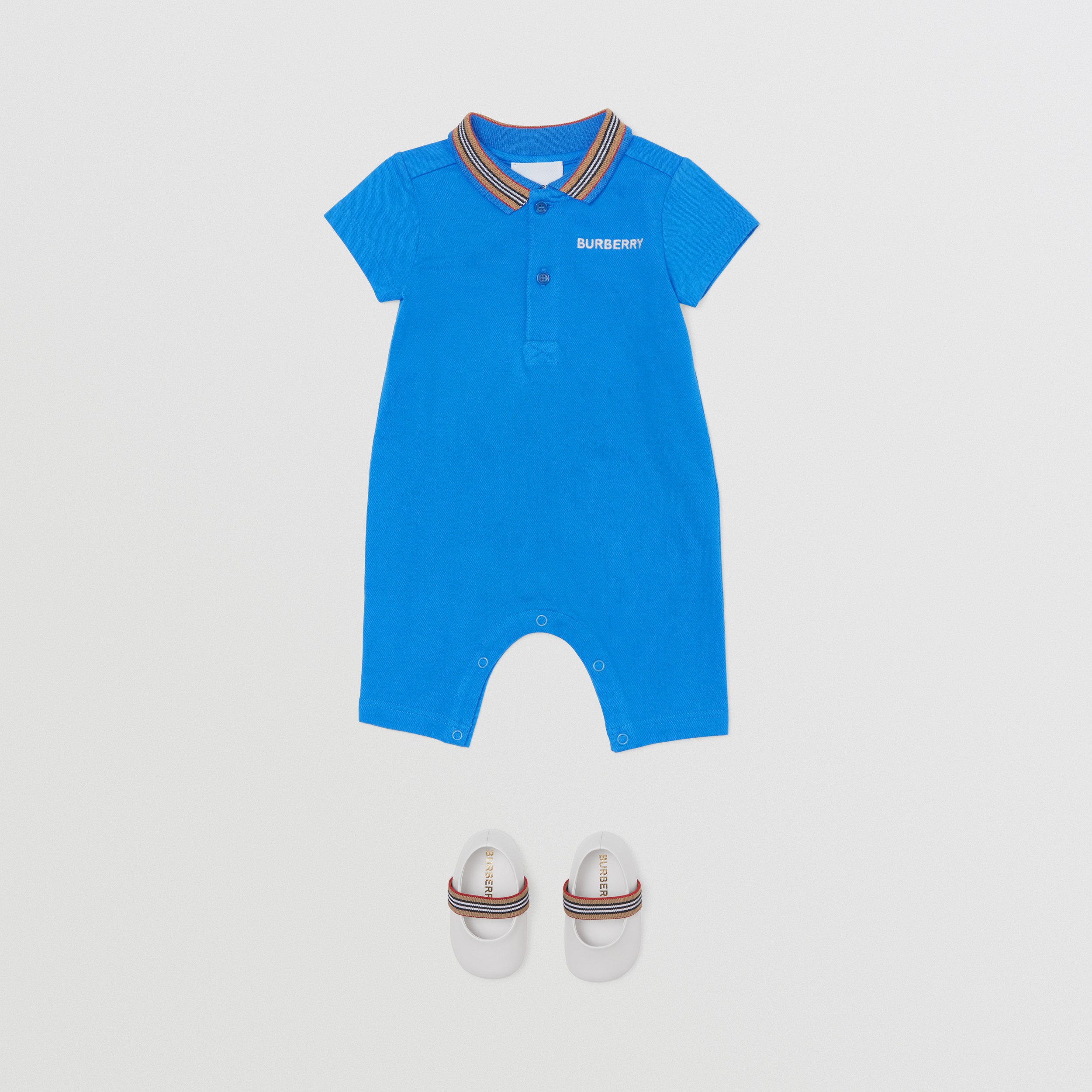 Icon Stripe Detail Cotton Piqué Playsuit in Canvas Blue - Children | Burberry® Official - 3