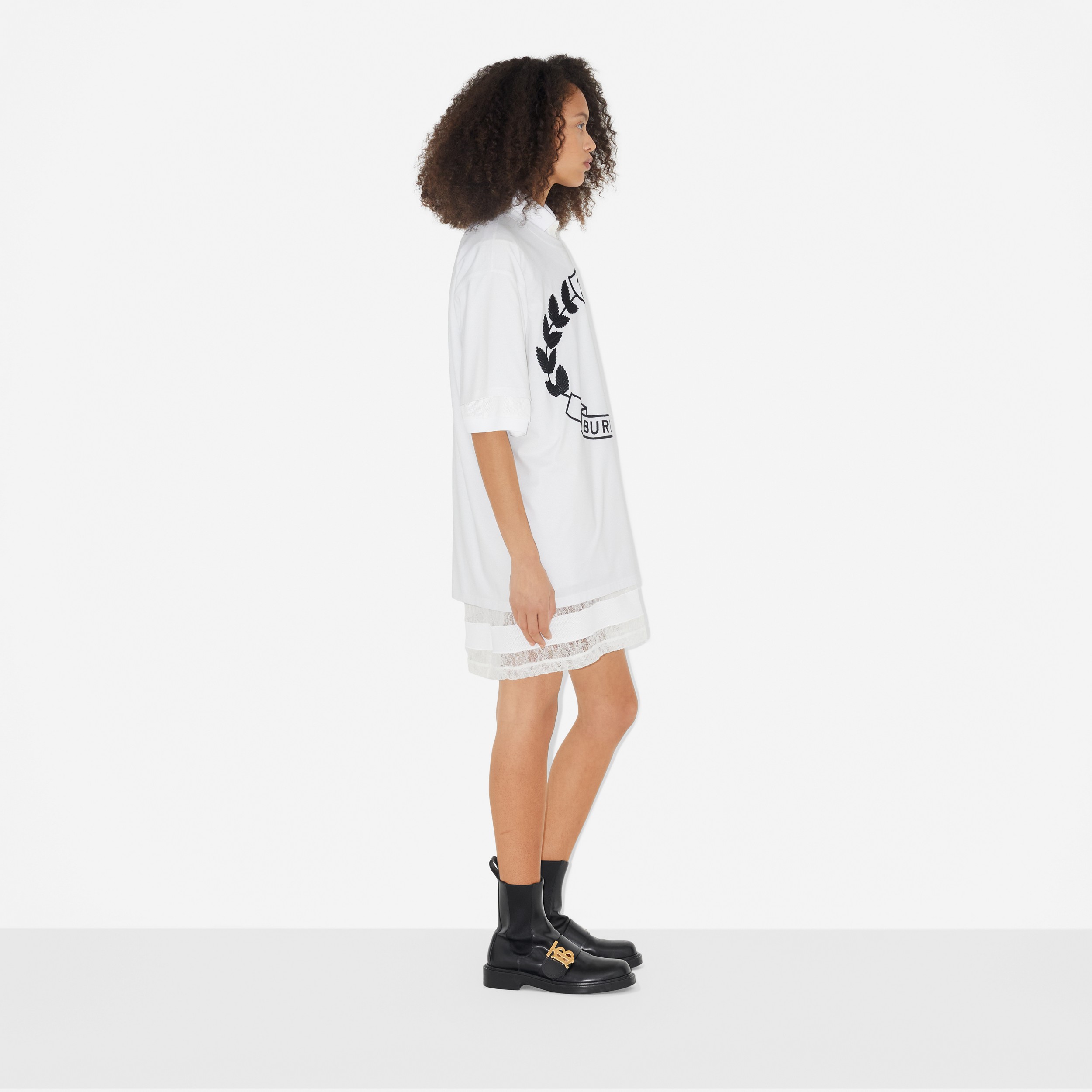 Oak Leaf Crest Cotton Oversized T-shirt in White - Women | Burberry® Official - 3