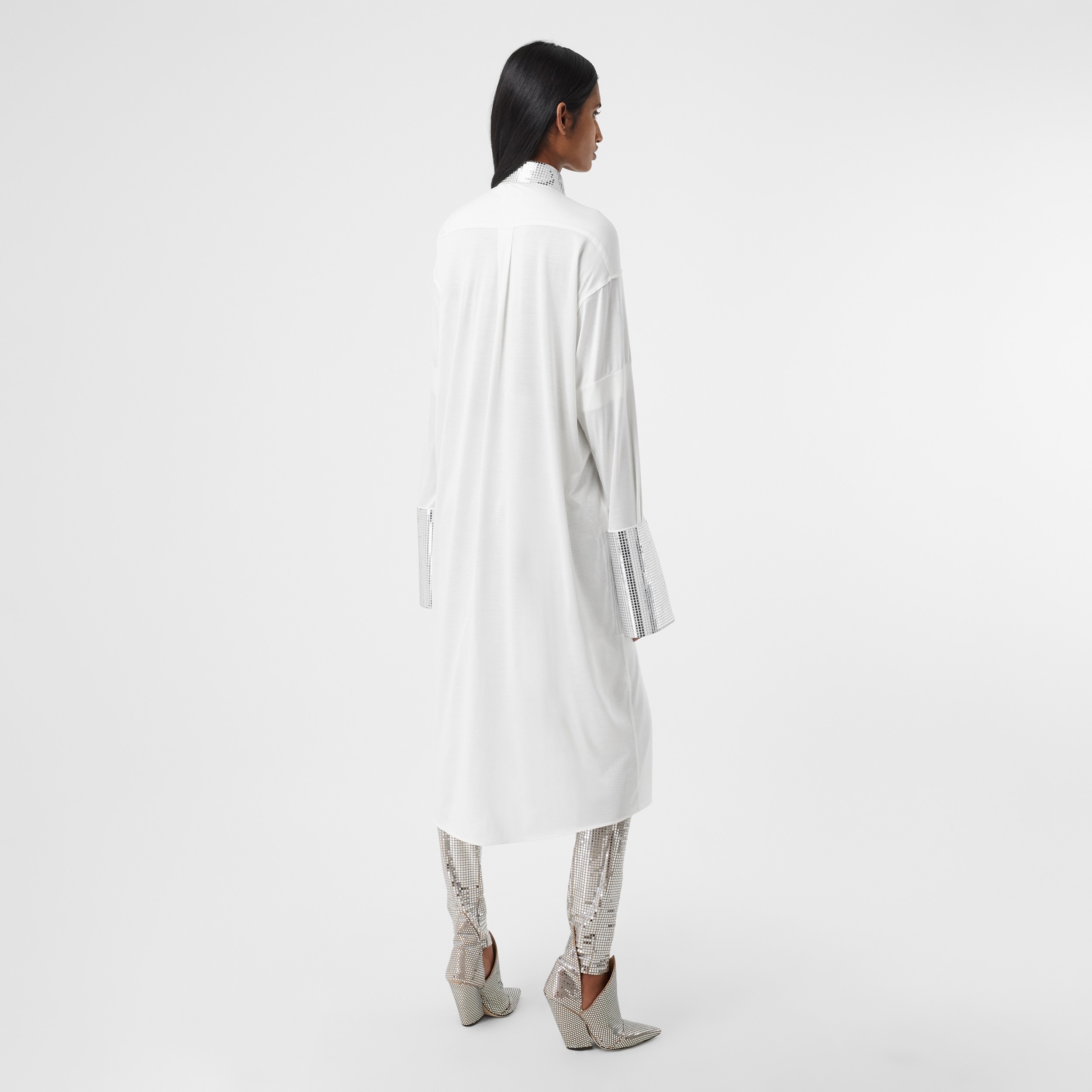 Mirrored Cotton Trim Silk Jersey Oversized Shirt Dress in Optic White ...