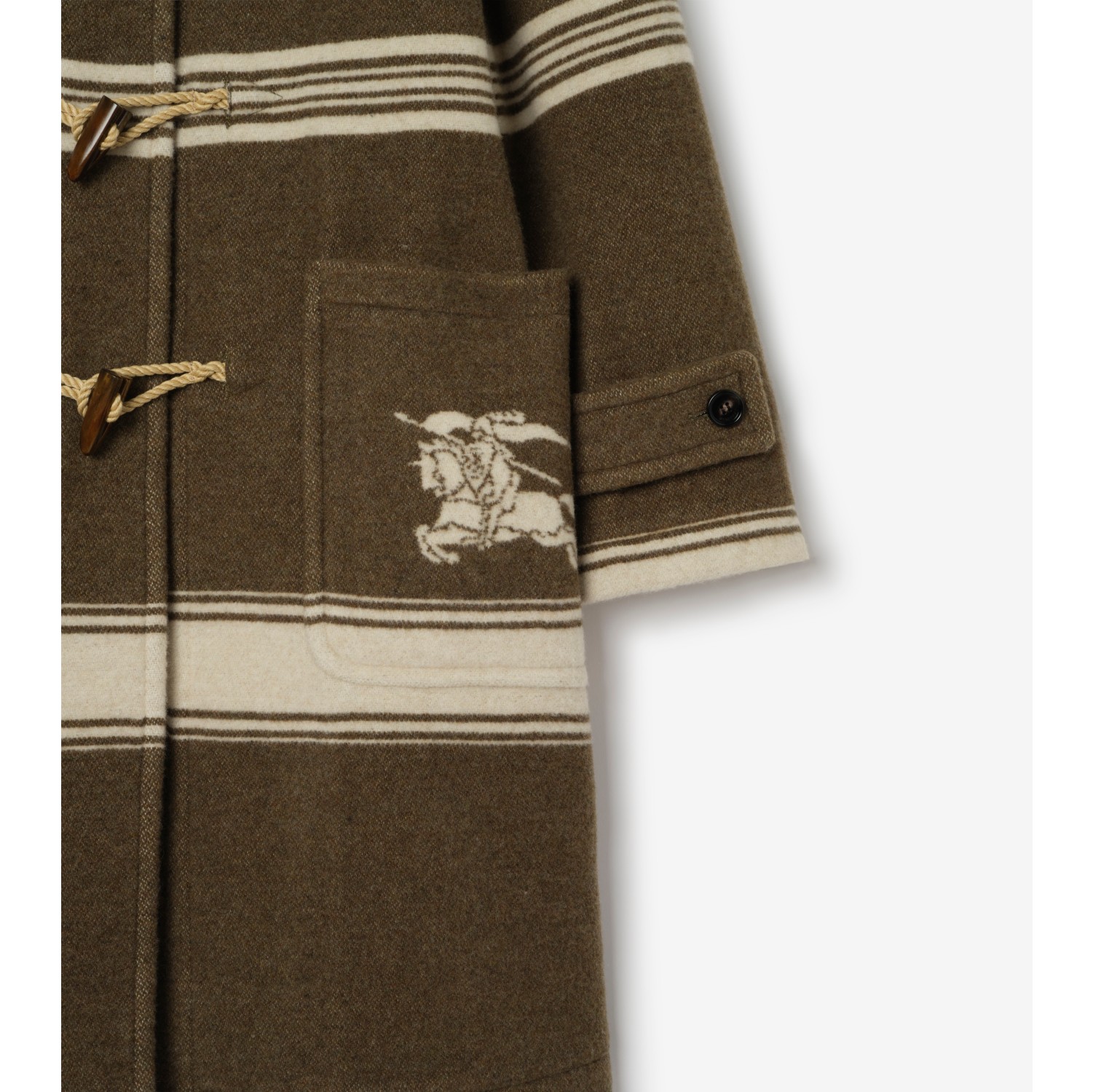 Striped Wool Cotton Blend Duffle Coat in Scout green - Women | Burberry® Official