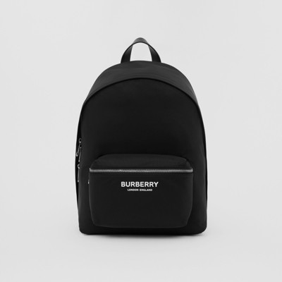 Burberry Logo Print Nylon Backpack In Black