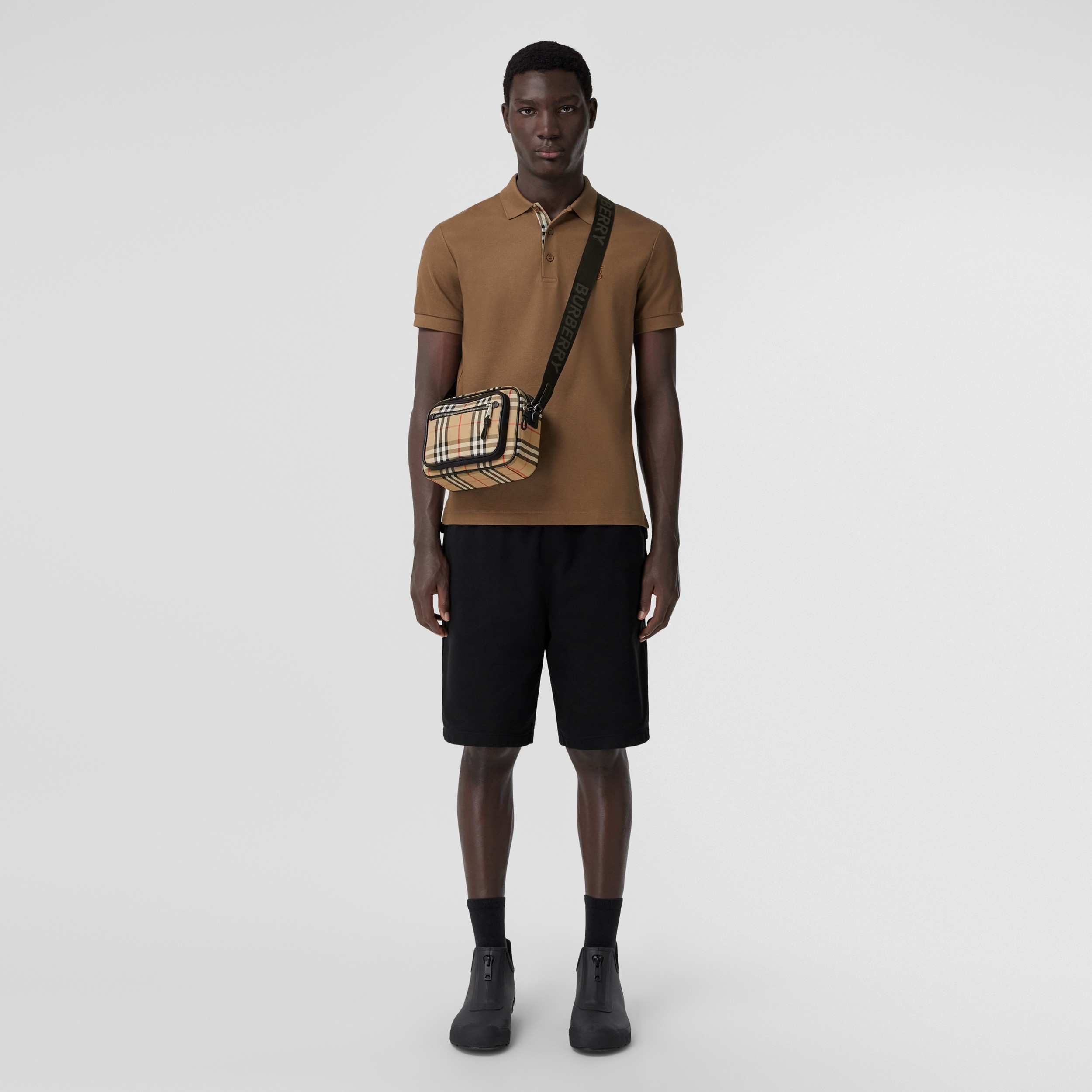 Monogram Motif Cotton Piqué Polo Shirt in Warm Brown - Men | Burberry® Official - 1