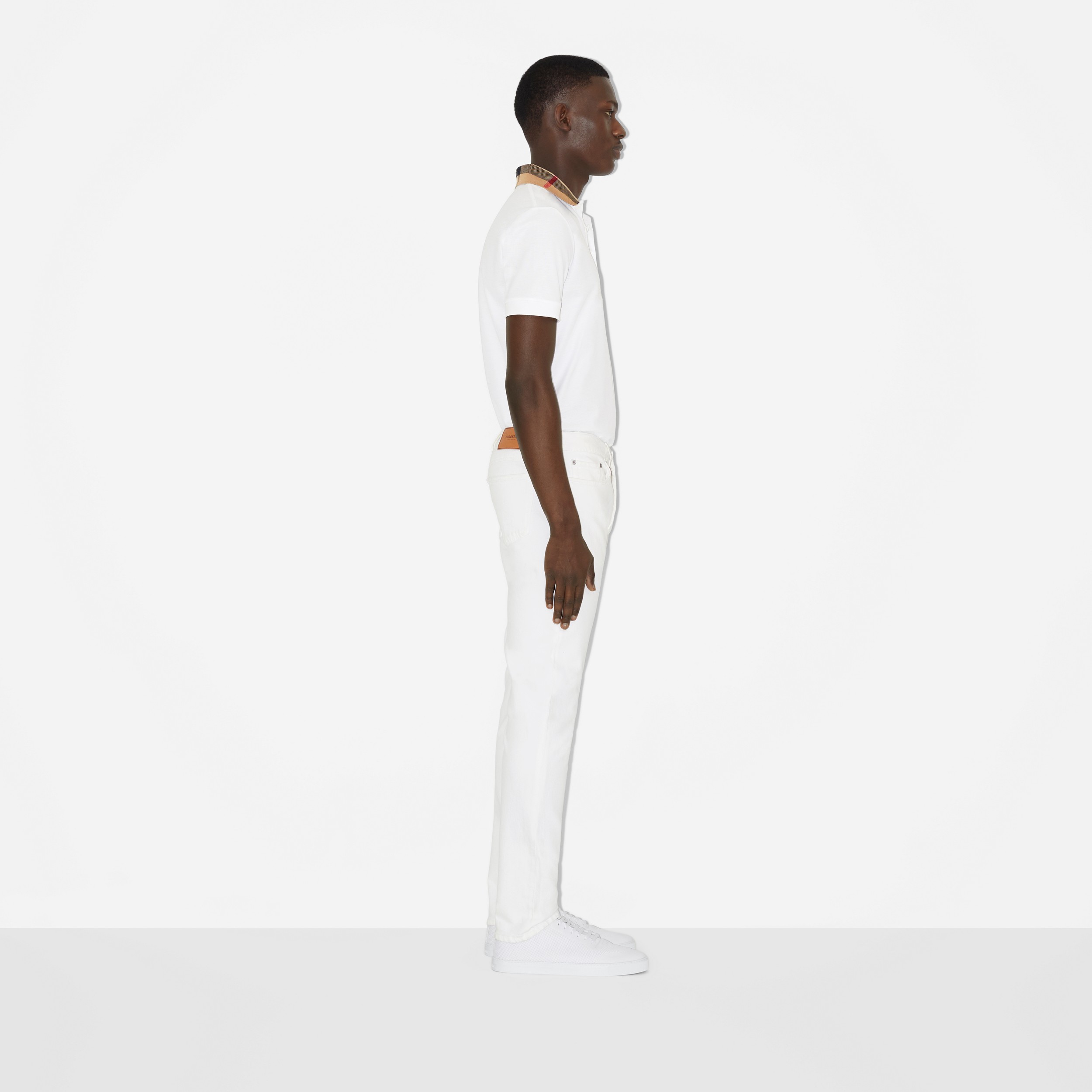 Camisa polo de algodão com colarinho Check (Branco) - Homens | Burberry® oficial - 3