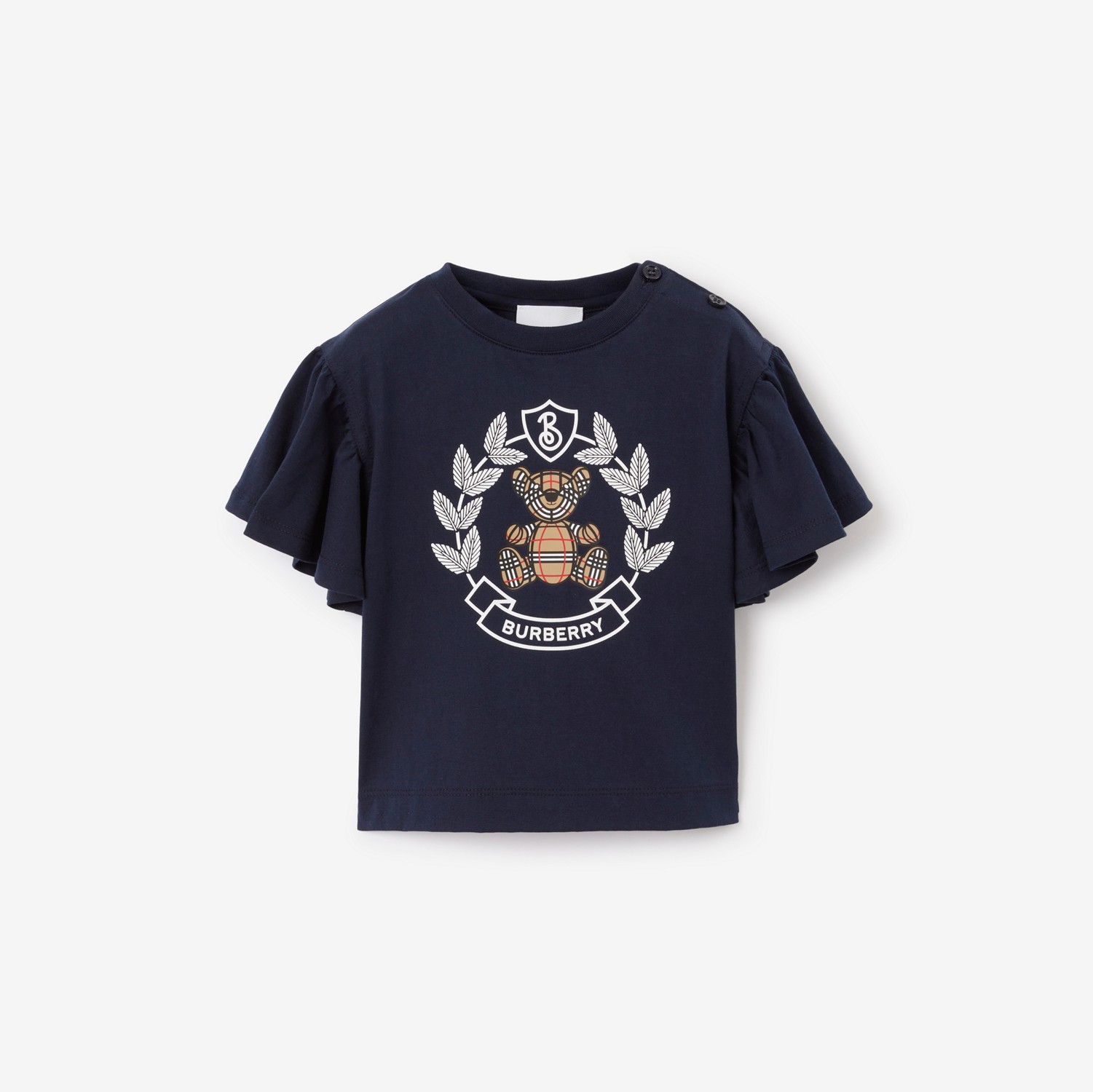 토마스 베어 프린트 코튼 티셔츠 (딥 차콜 블루) - 아동 | Burberry®