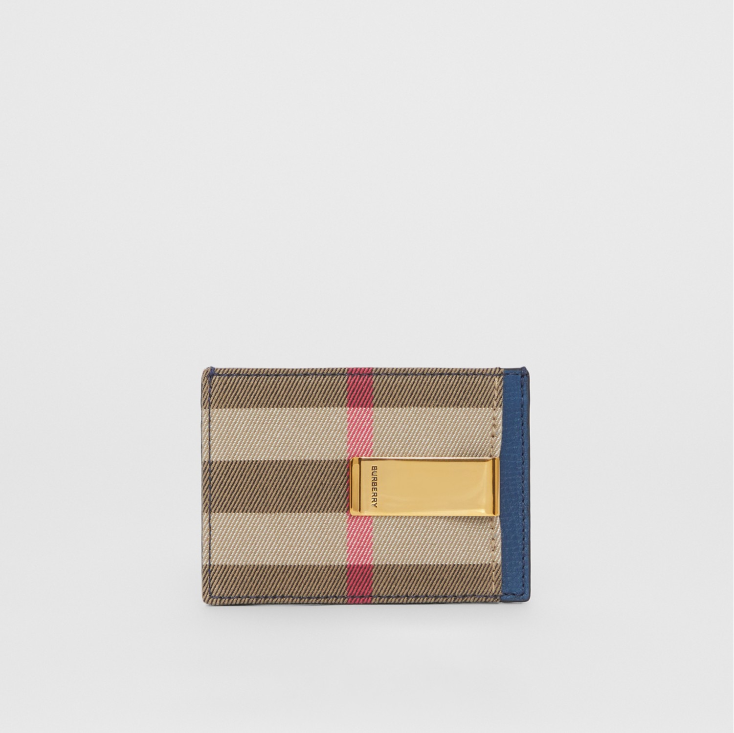 House Check and Leather Money Clip Card Case in Deep blue - Men | Burberry® Official
