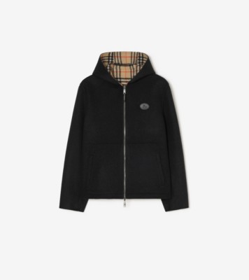 Reversible Wool Newport Hooded Jacket in Black/sand beige - Men