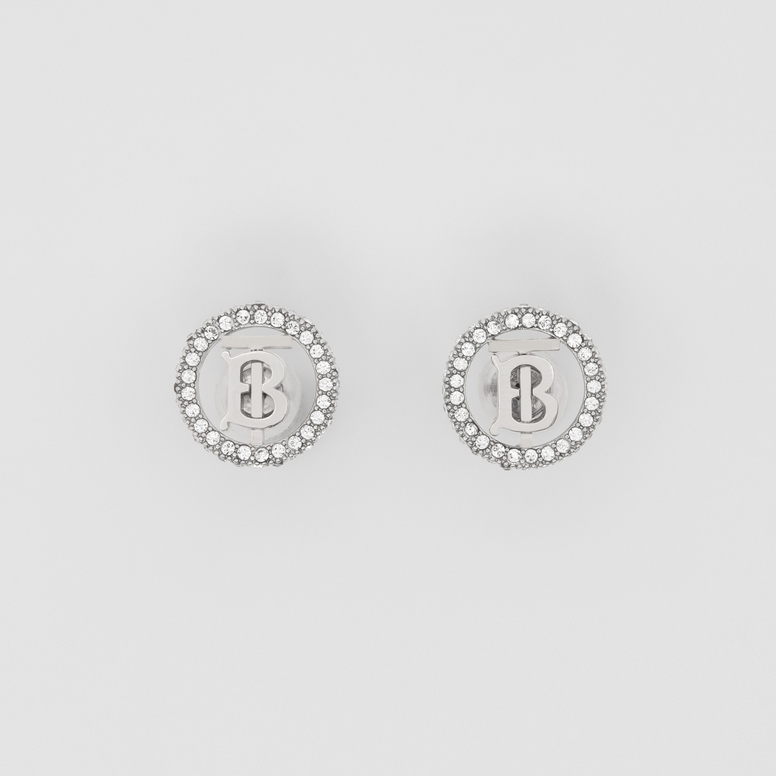 Crystal Detail Palladium-plated Monogram Motif Earrings in Palladio/crystal | Burberry® Official - 1