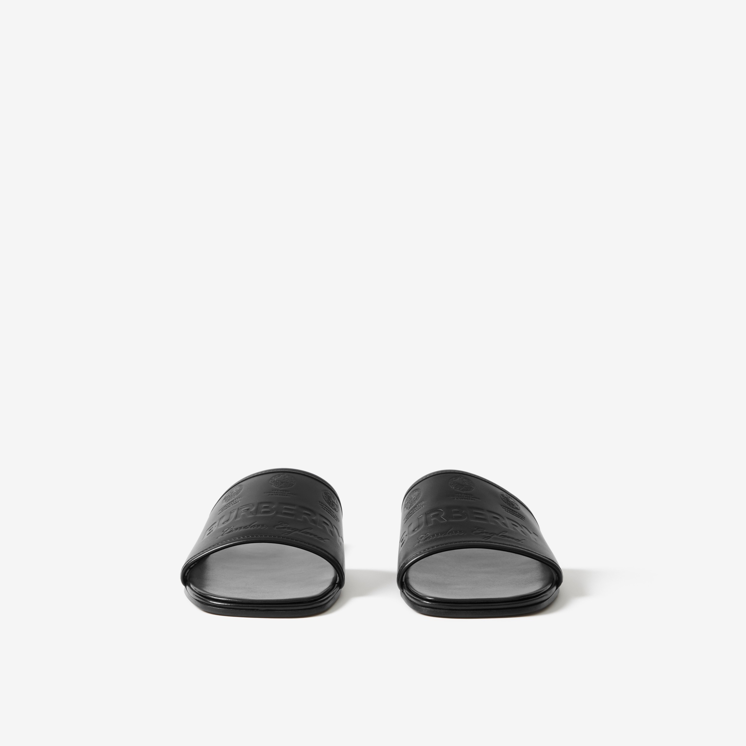 Label Embossed Leather Slides in Black - Women | Burberry® Official - 2