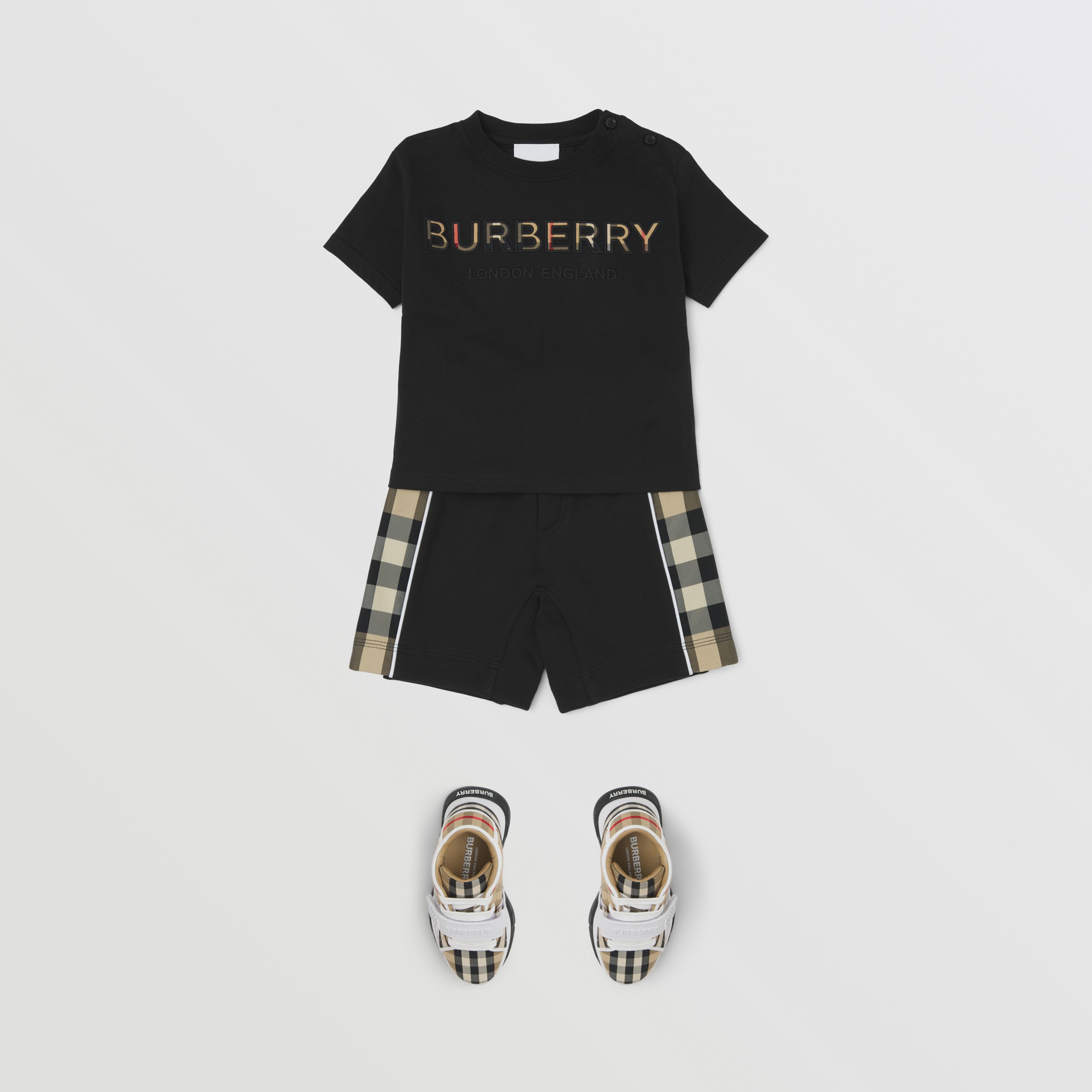 Check Panel Cotton Shorts in Black - Children | Burberry® Official - 3