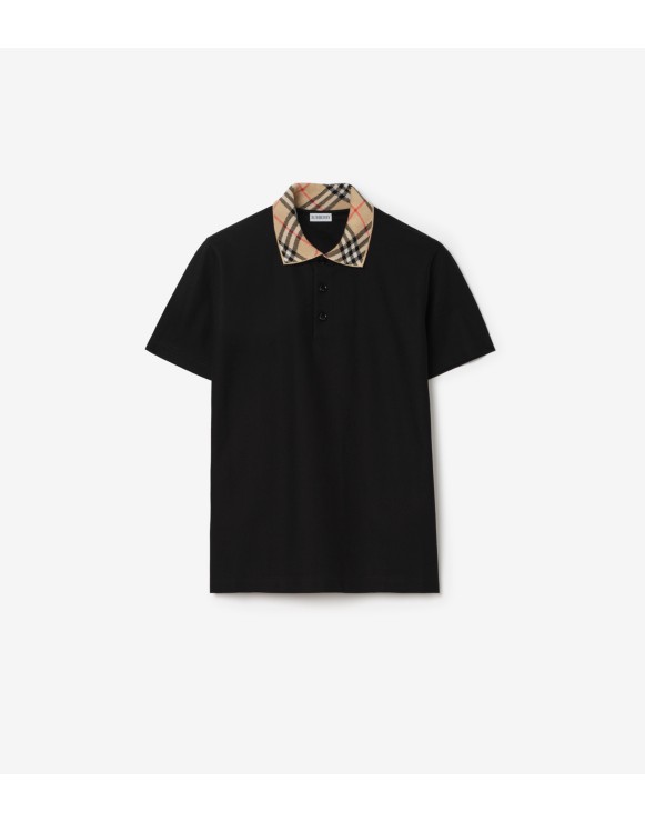 Check Collar Cotton Polo Shirt